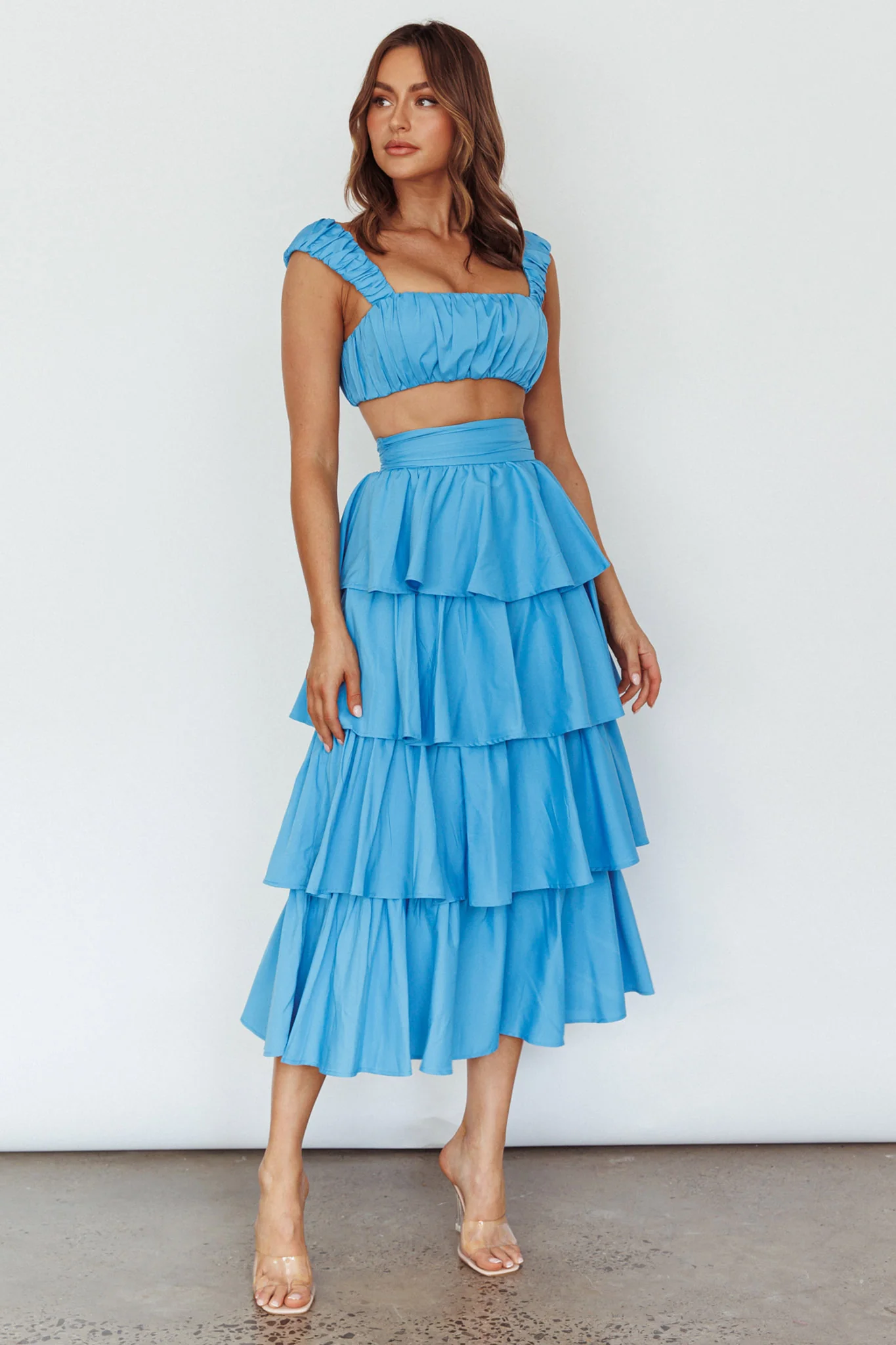 Suenito Tiered Frill Maxi Skirt Blue - Image 5