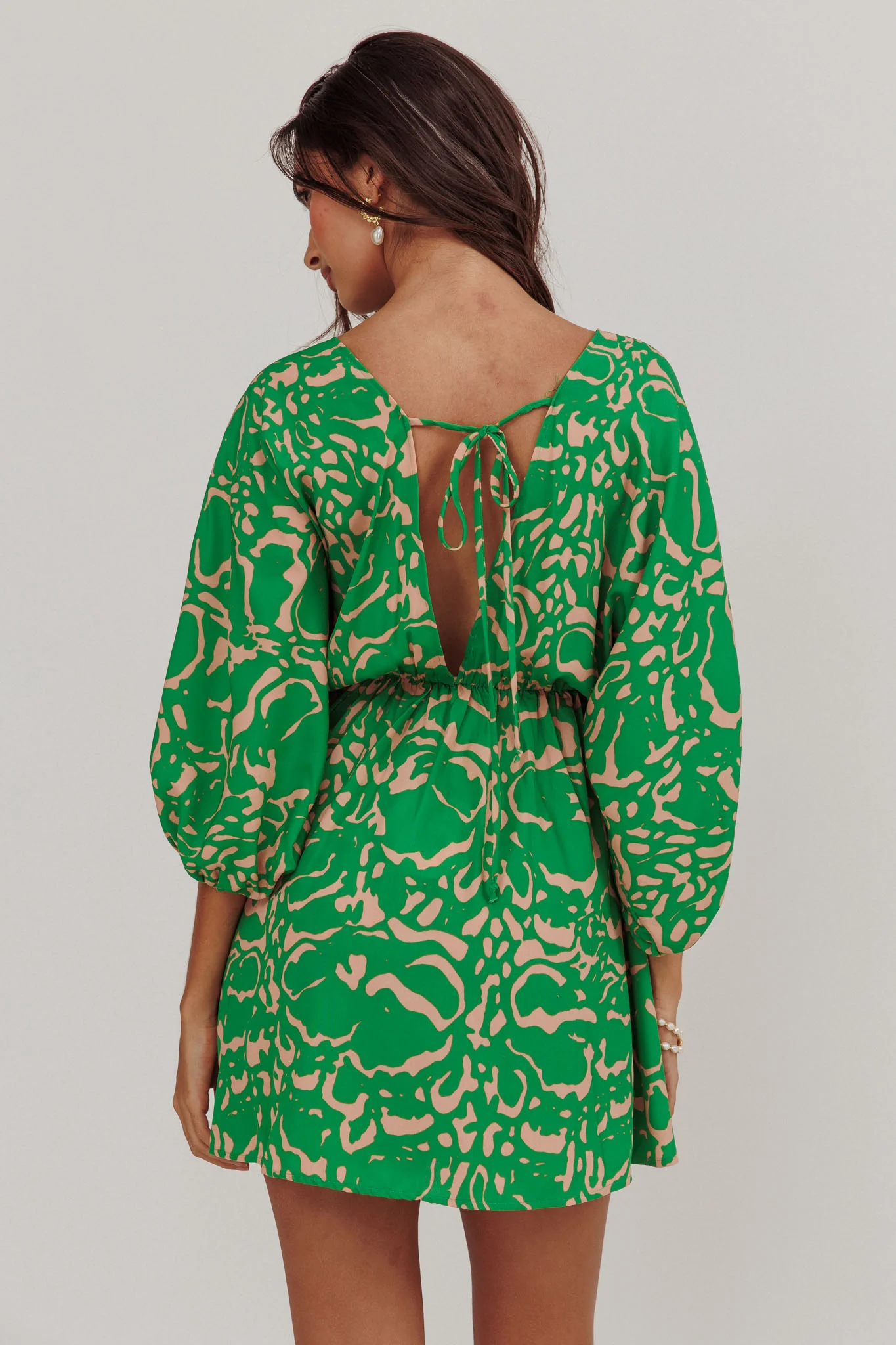 Sugar Coat Print Puff Sleeves Mini Dress Green - Image 2