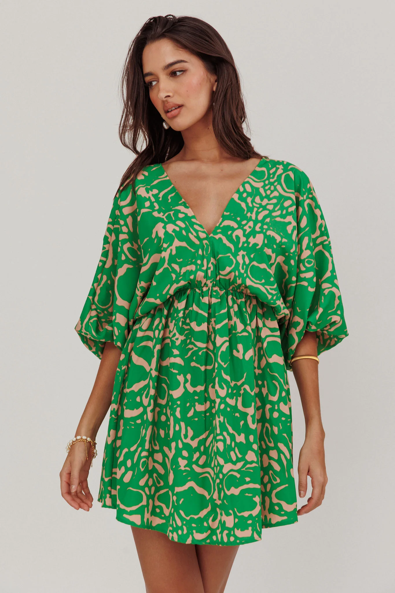 Sugar Coat Print Puff Sleeves Mini Dress Green - Image 5