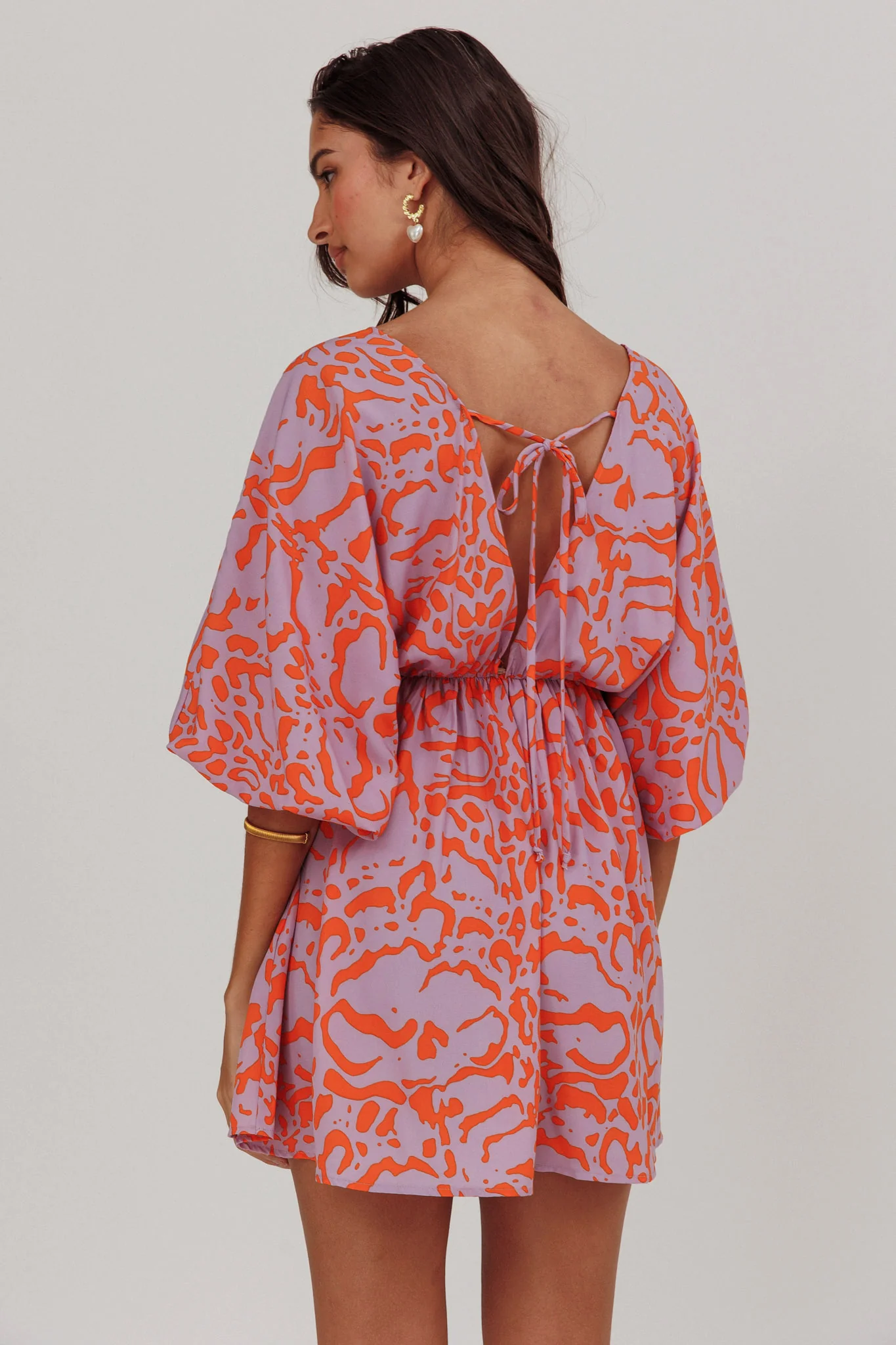 Sugar Coat Print Puff Sleeves Mini Dress Lavender - Image 2