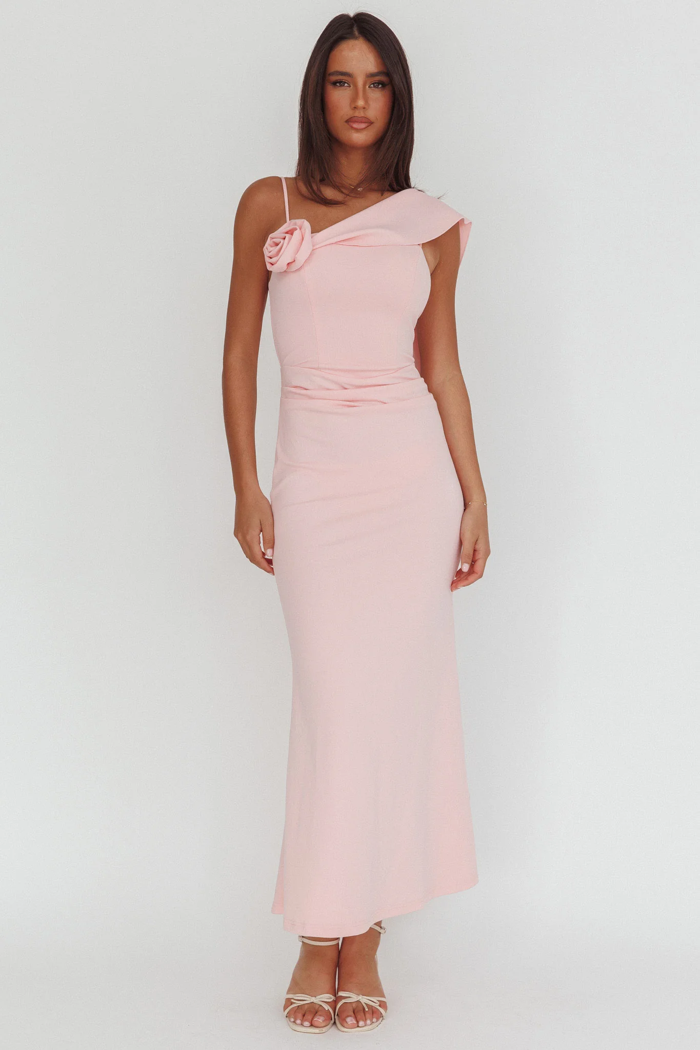 Sugar High Asymmetric Shoulder Drape Maxi Dress Pink - Image 5