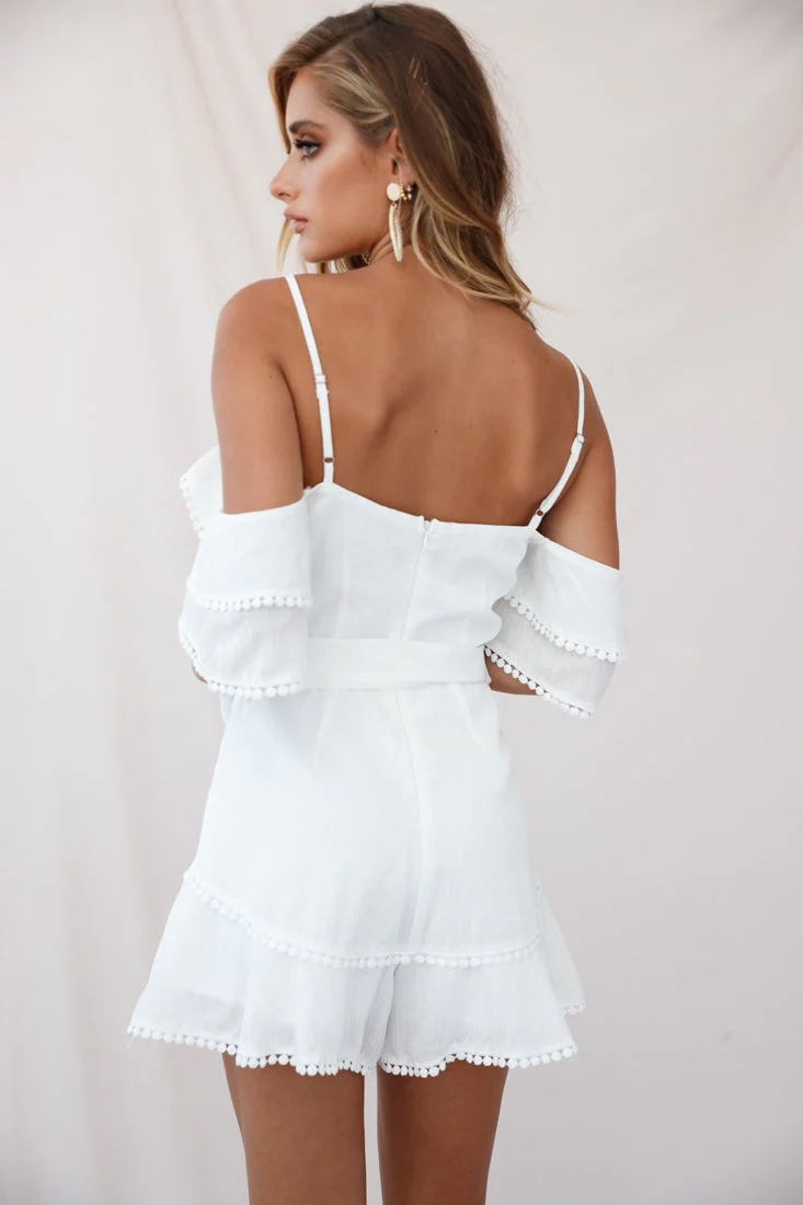 Sugar Sugar Off-Shoulder Trim Detail Romper White - Image 3