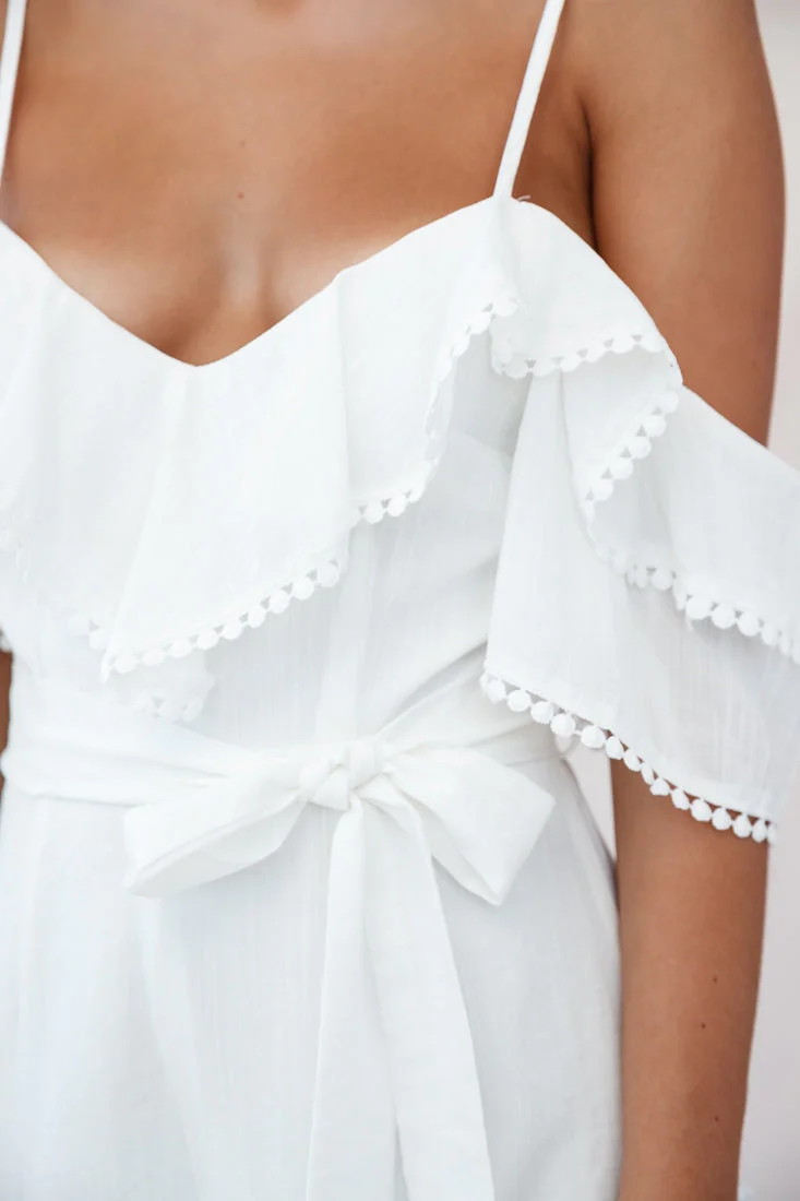 Sugar Sugar Off-Shoulder Trim Detail Romper White - Image 4