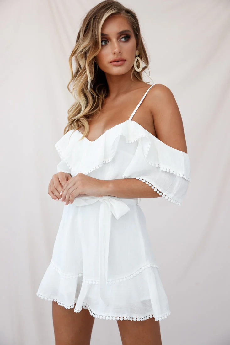 Sugar Sugar Off-Shoulder Trim Detail Romper White - Image 6