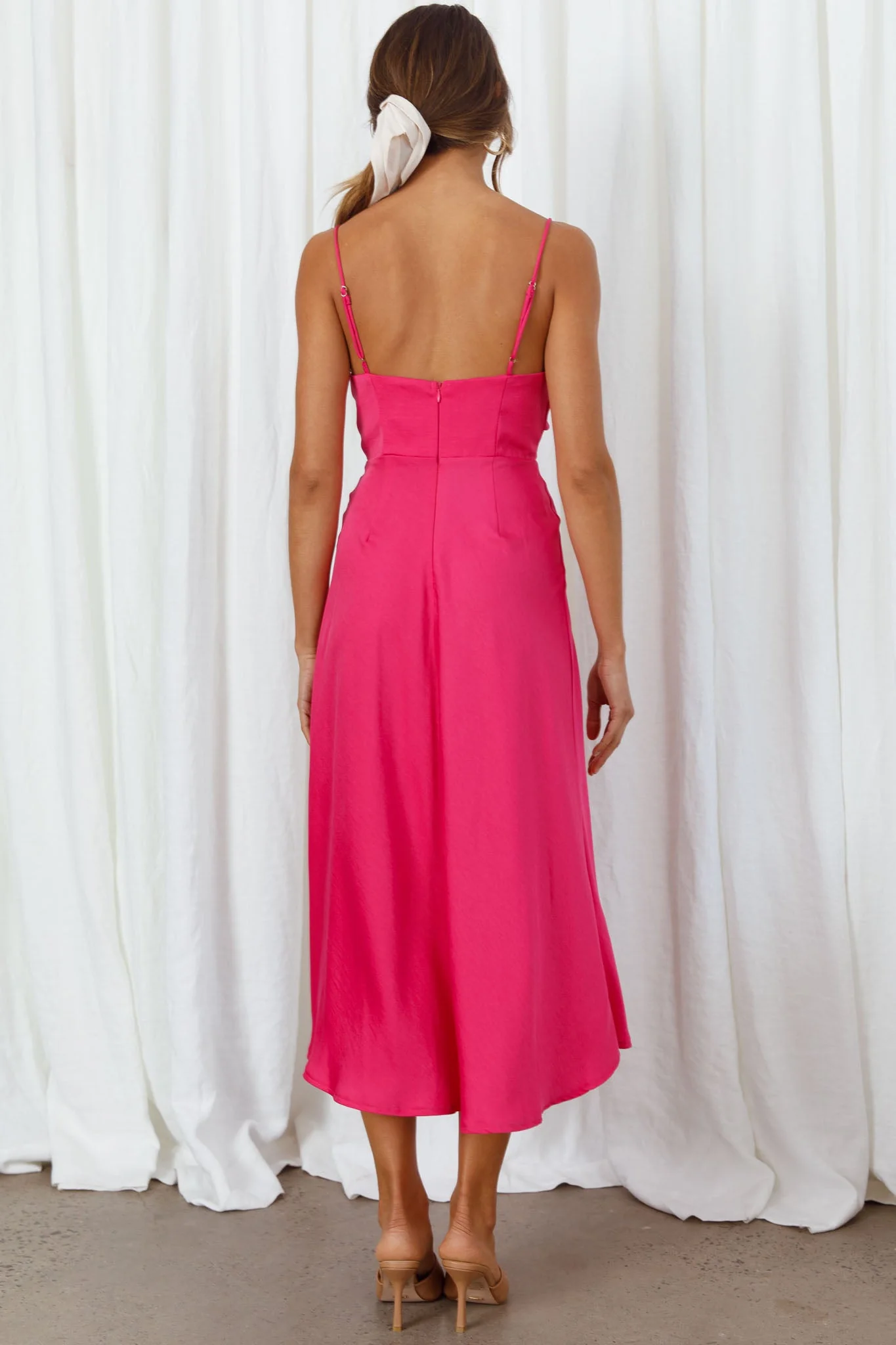 Suki Front Split Midi Dress Hot Pink - Image 2
