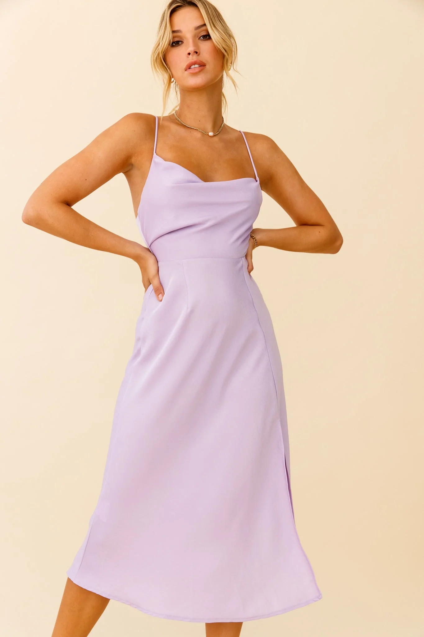Suki Front Split Midi Dress Lilac - Image 13