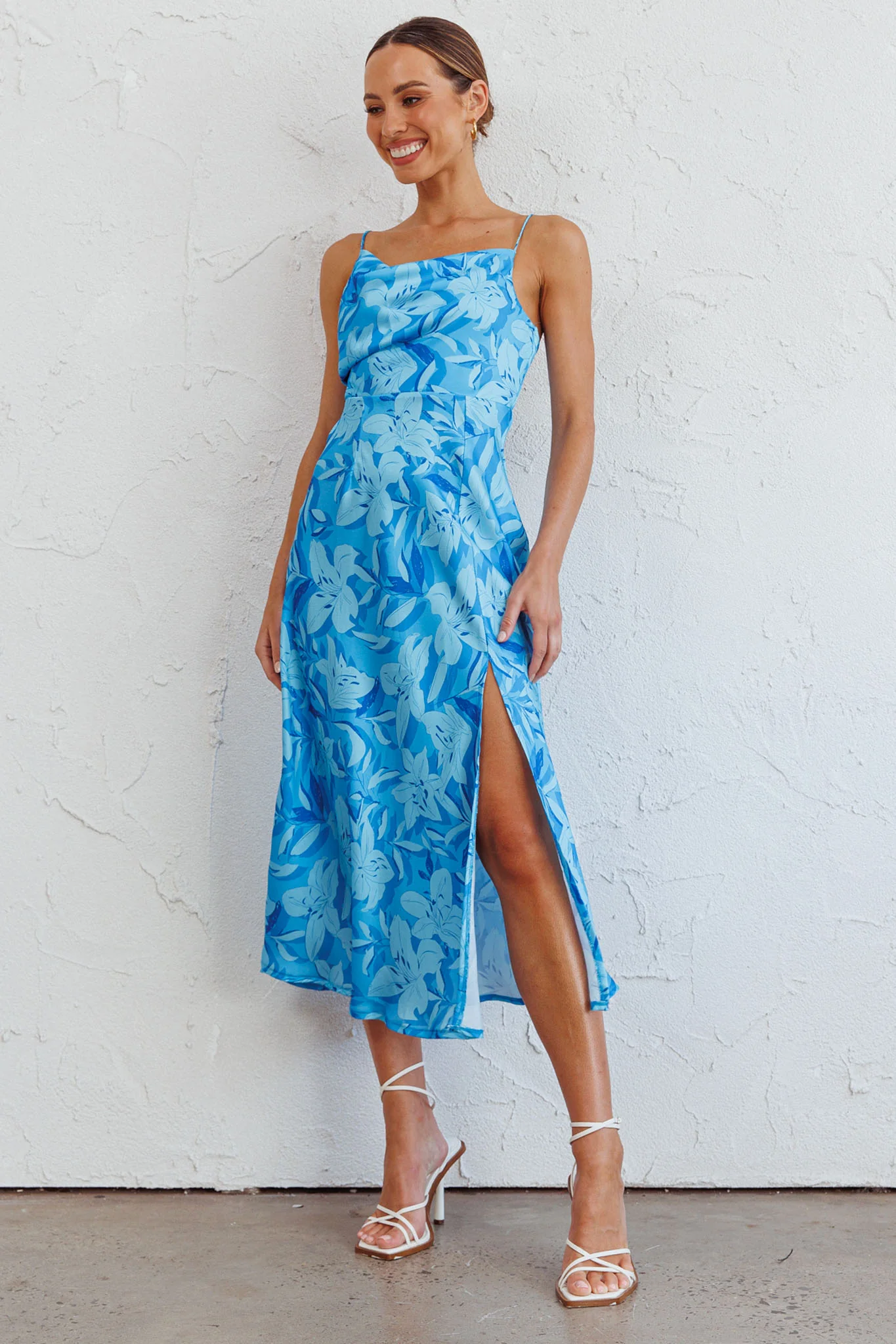 Suki Front Split Midi Dress Lily Blue - Image 3