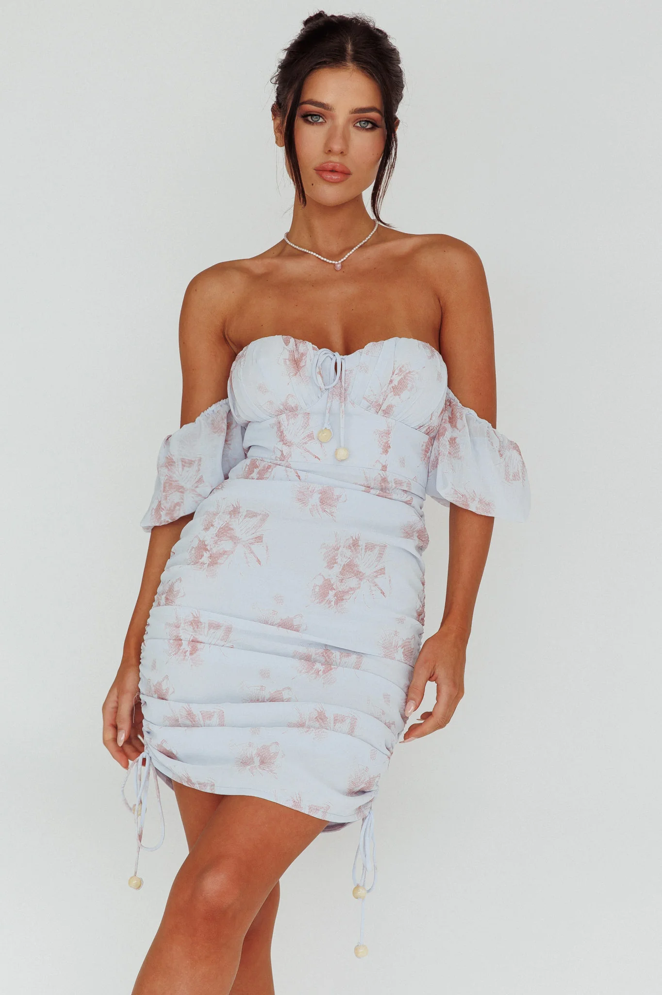 Summer In Paradise Sweetheart Neckline Ruched Side Dress Printed Blue - Image 5