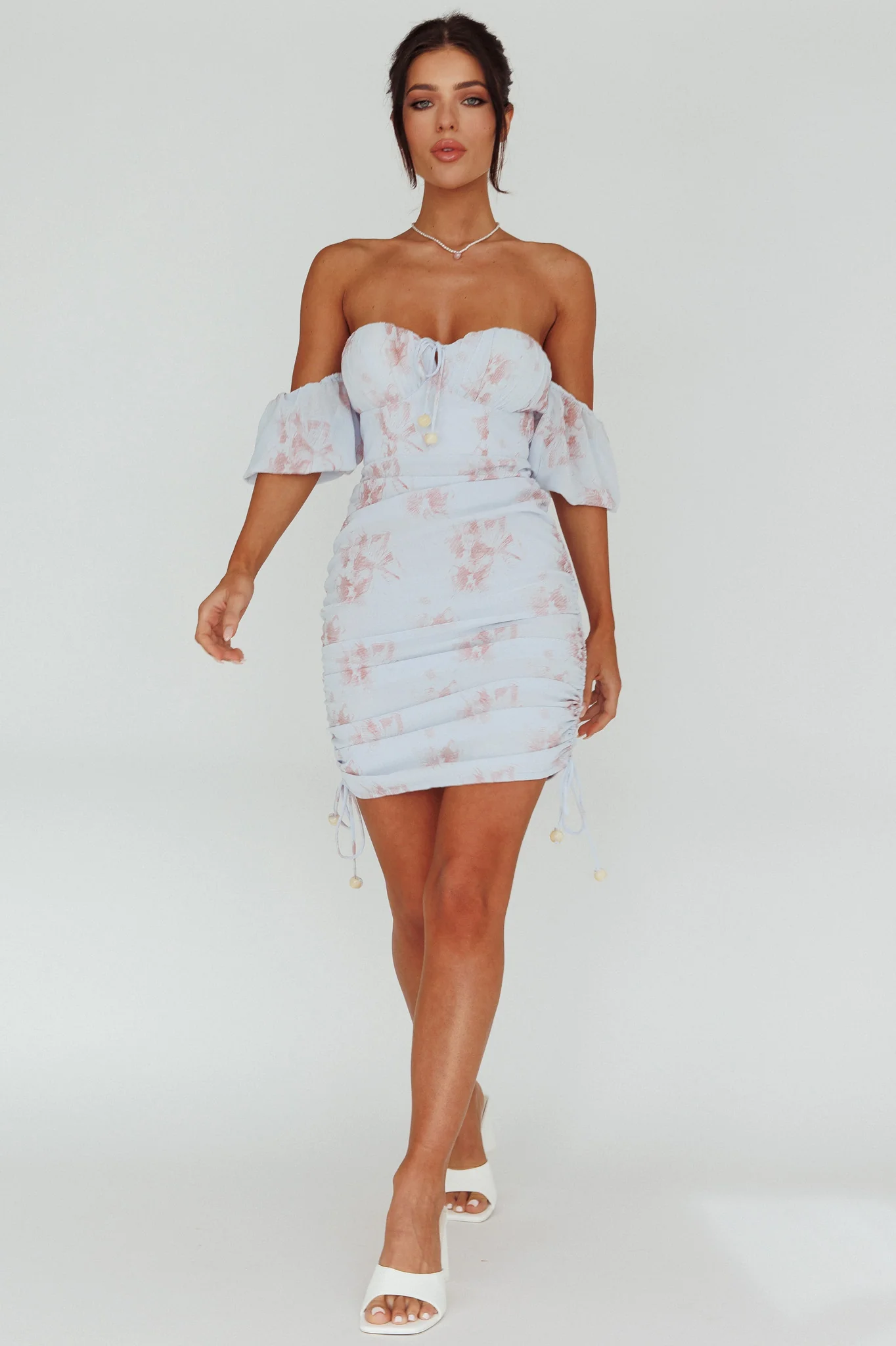 Summer In Paradise Sweetheart Neckline Ruched Side Dress Printed Blue - Image 6