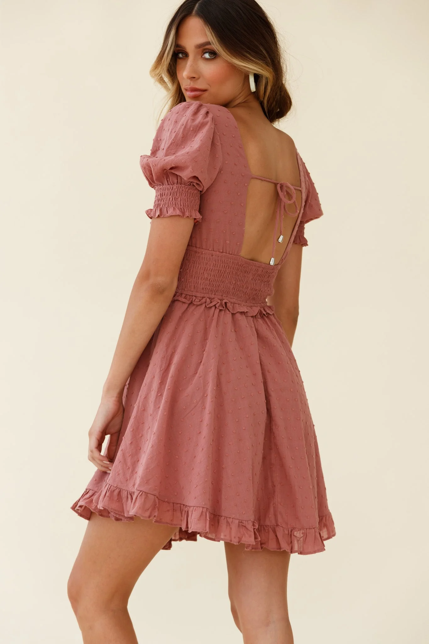 Summer In Paris Puff Sleeve Open Back Dress Rose - Image 3