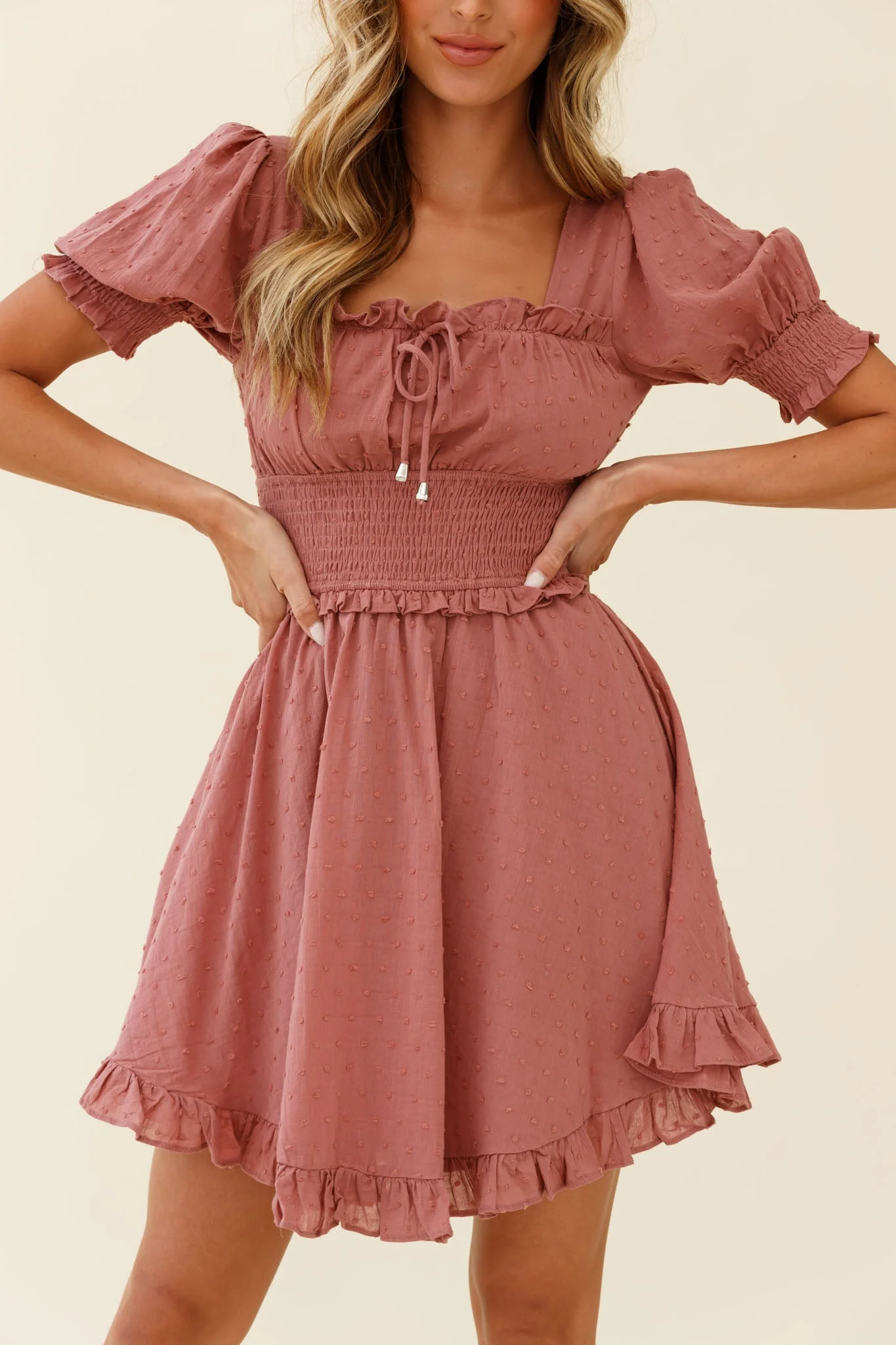 Summer In Paris Puff Sleeve Open Back Dress Rose - Image 4