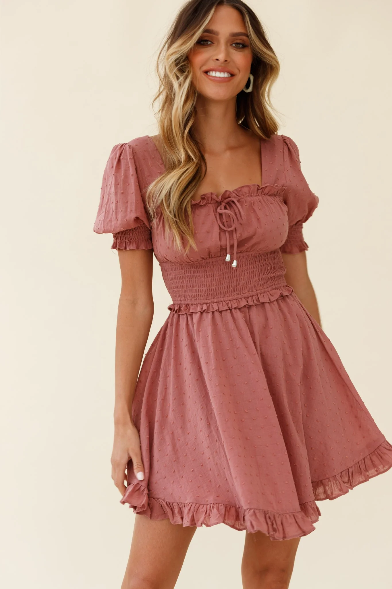 Summer In Paris Puff Sleeve Open Back Dress Rose - Image 6