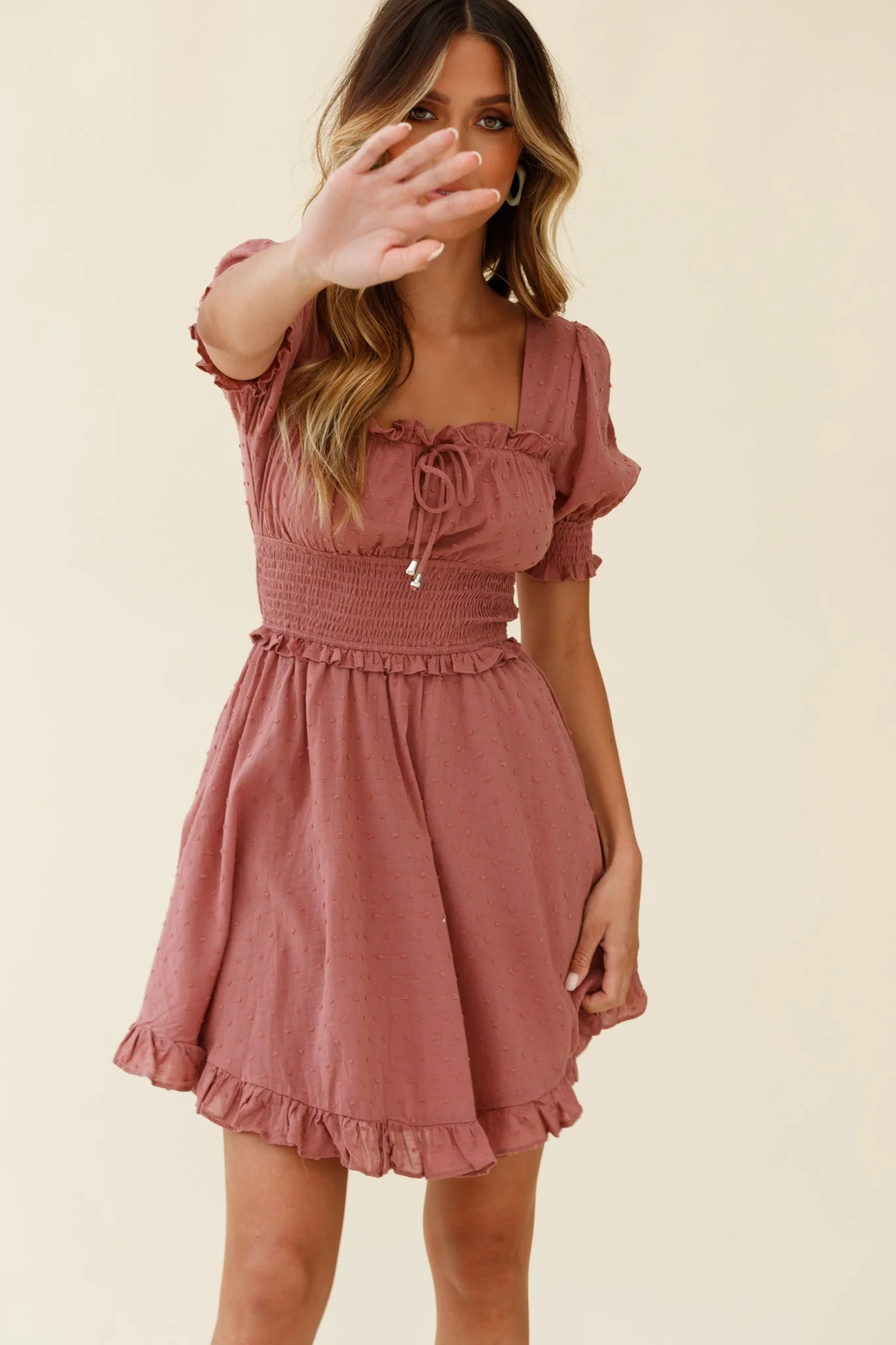 Summer In Paris Puff Sleeve Open Back Dress Rose - Image 7
