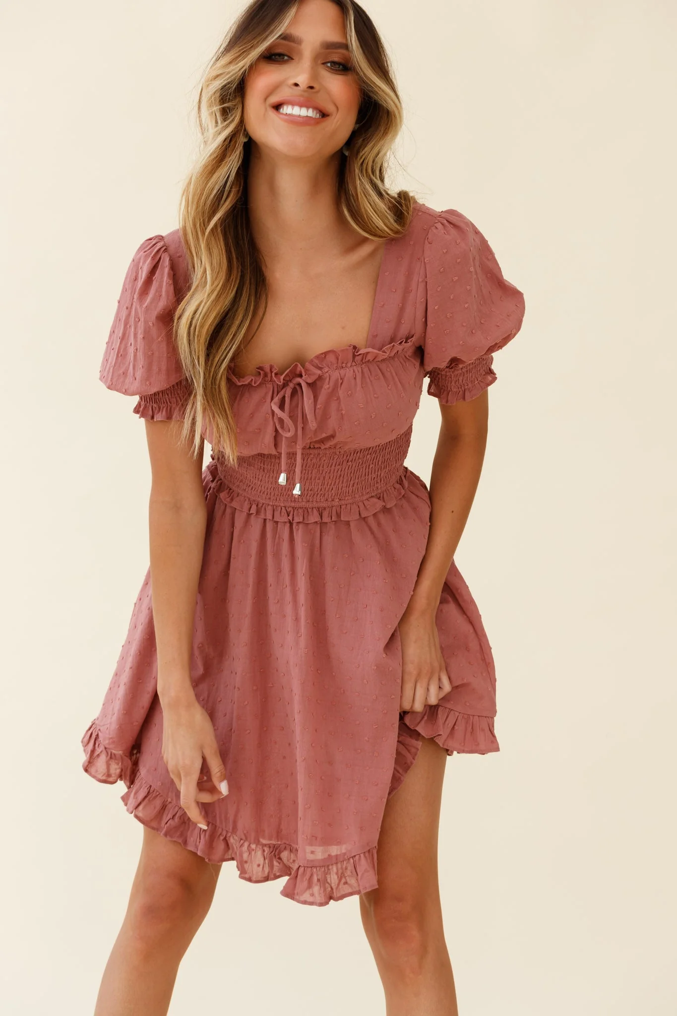 Summer In Paris Puff Sleeve Open Back Dress Rose - Image 8