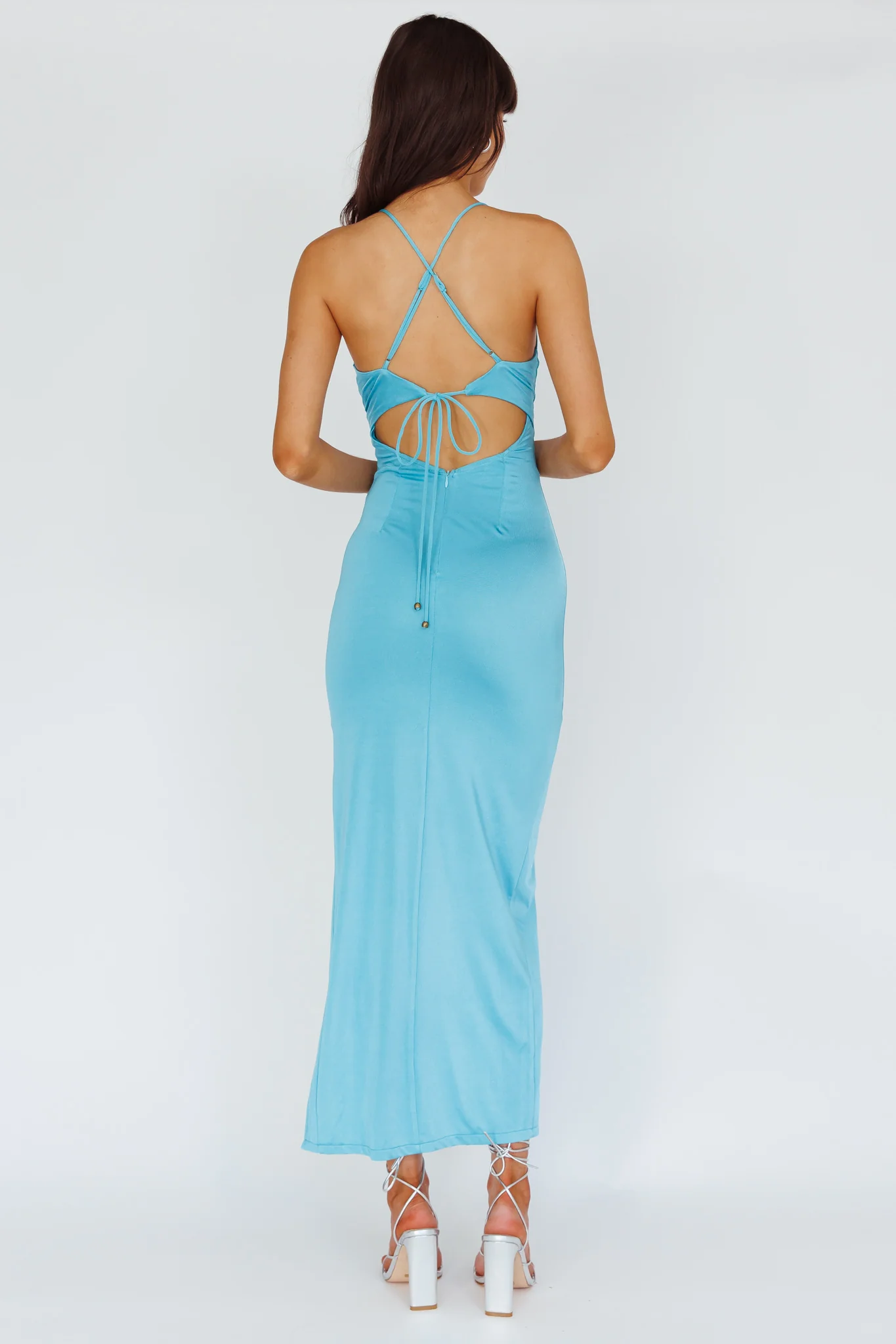 Summer Rose Front Split Midi Dress Teal - Image 2