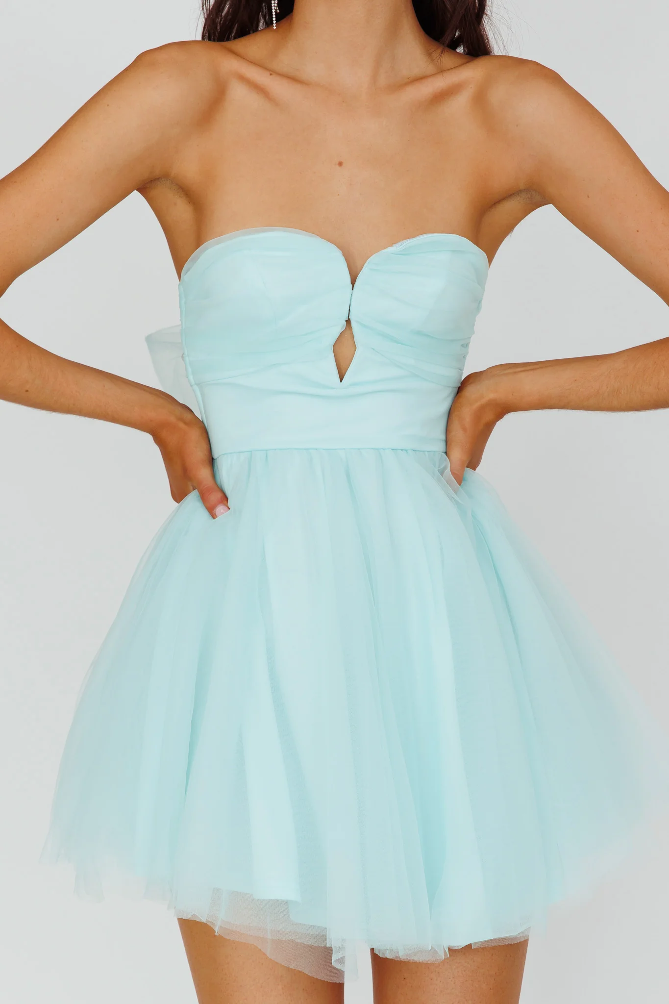 Summer Sweetheart Bow Back Mesh Mini Dress Mint - Image 4