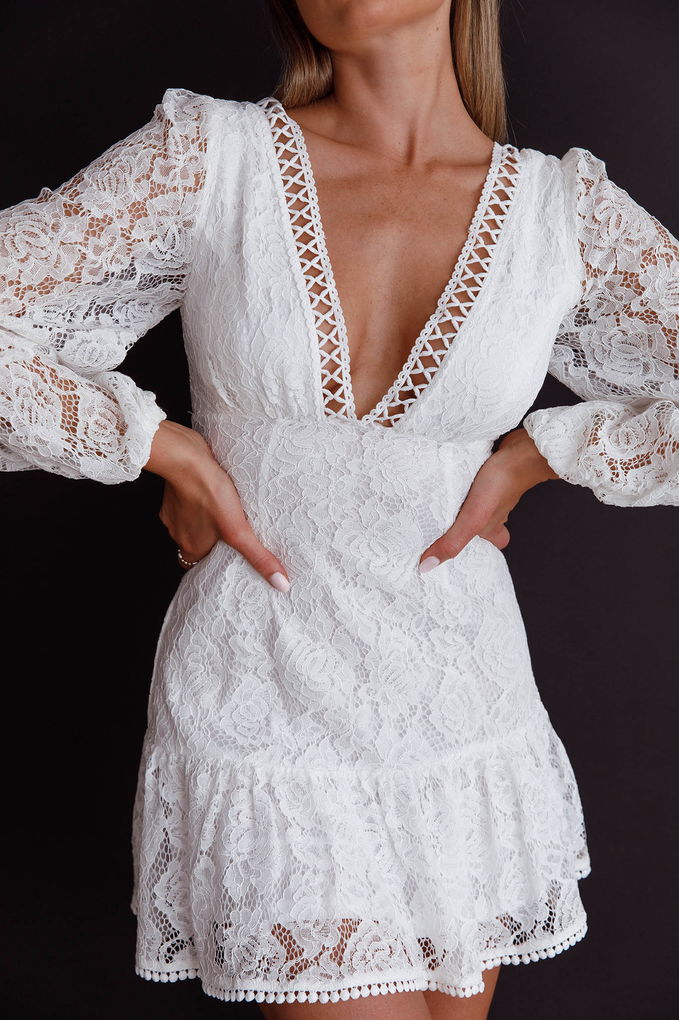 Summer Wine Long Sleeve Lace Dress White - Image 4