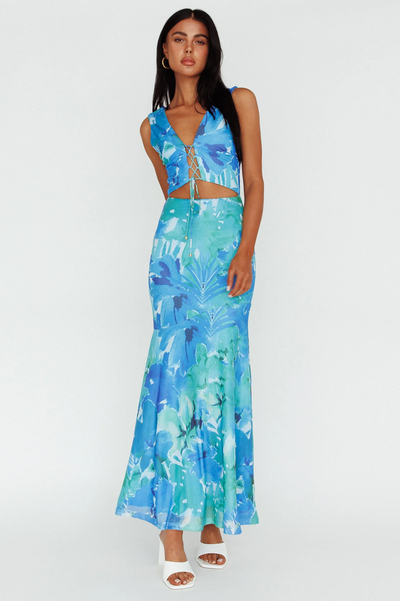 Summerlove Lace-Up Bodice Midi Dress Green - Image 3