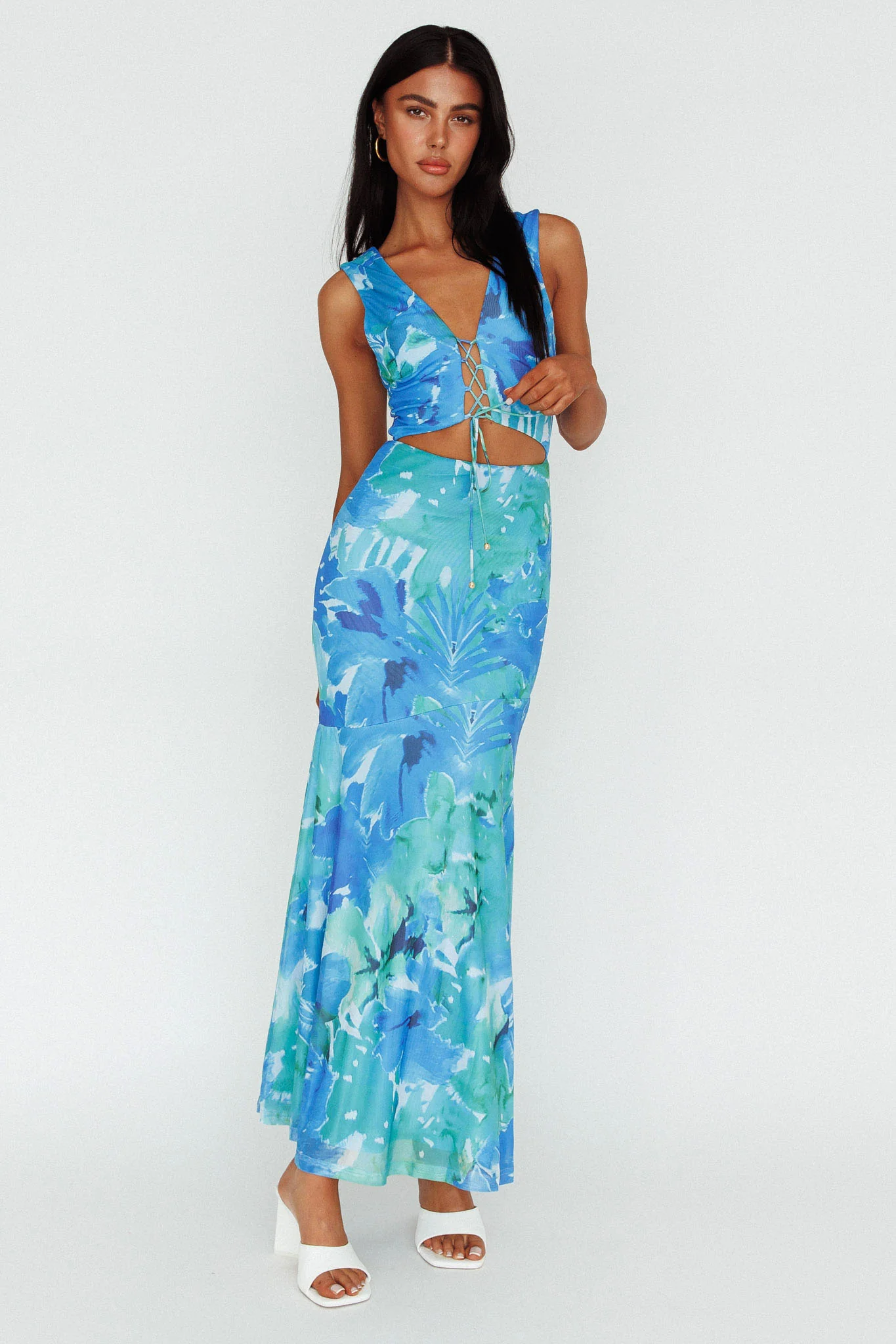 Summerlove Lace-Up Bodice Midi Dress Green - Image 5