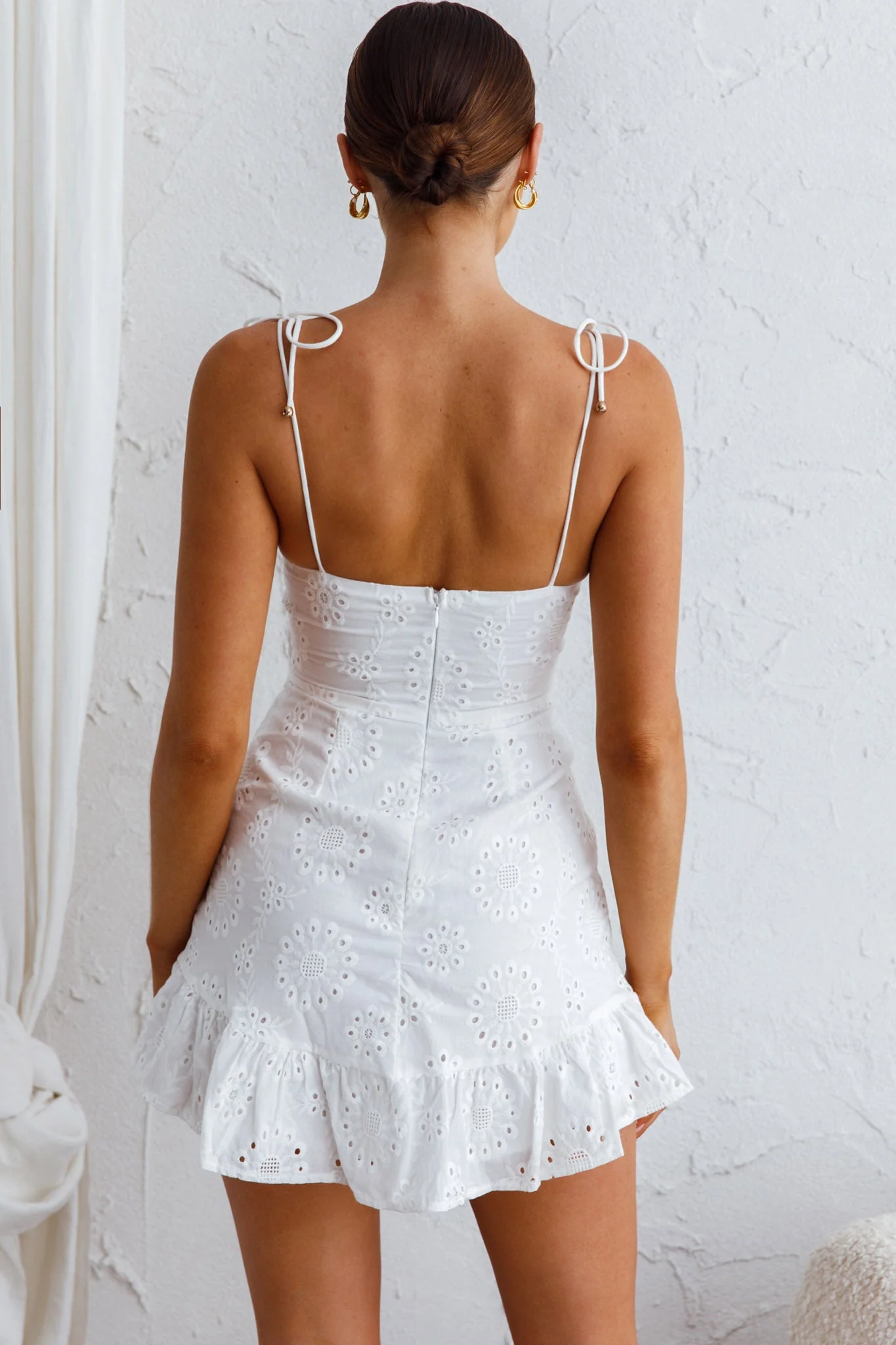 Sun City Twist Bust Eyelet Mini Dress White - Image 7