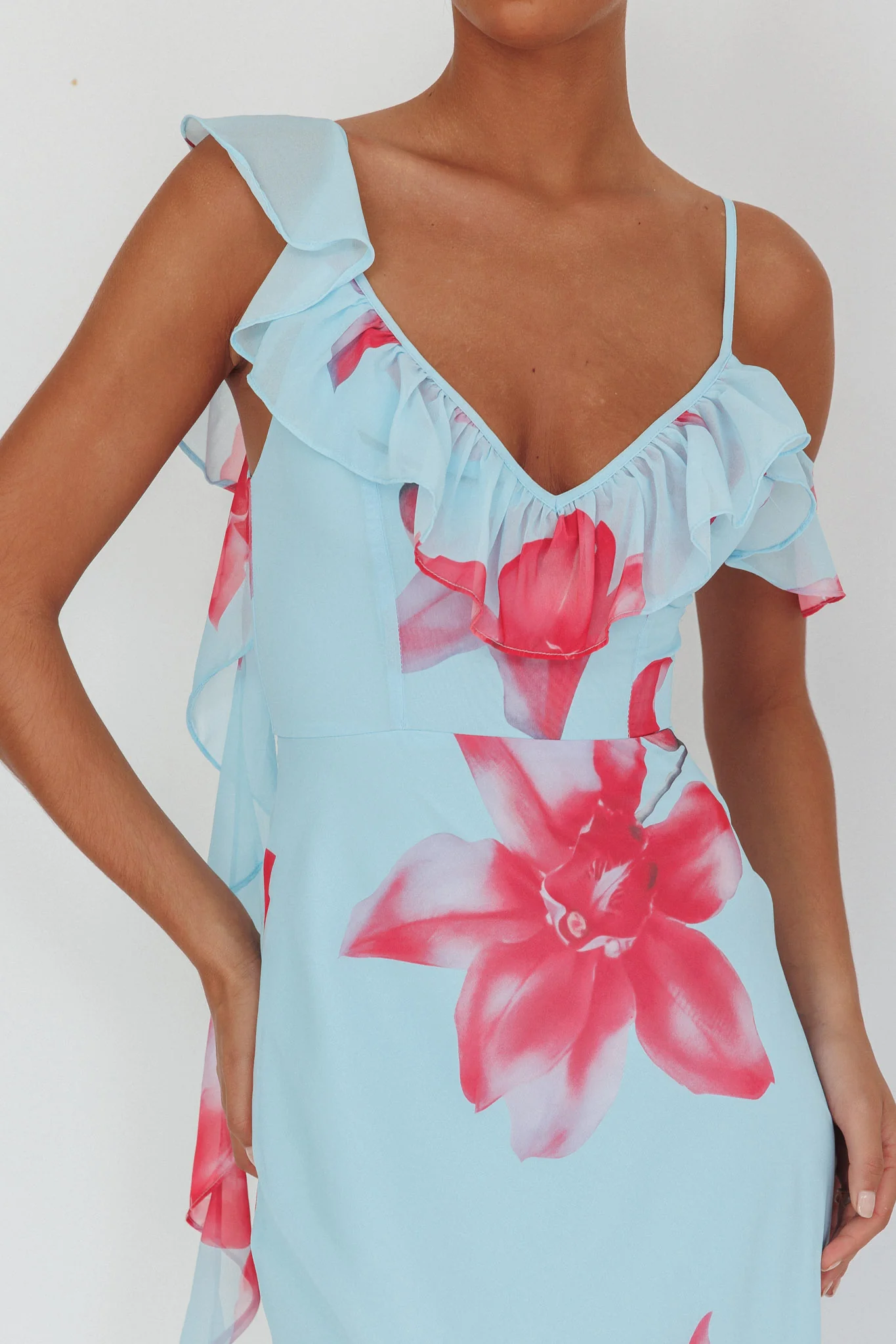 Sun Lover Ruffle Trim Maxi Dress Lily Blue - Image 3