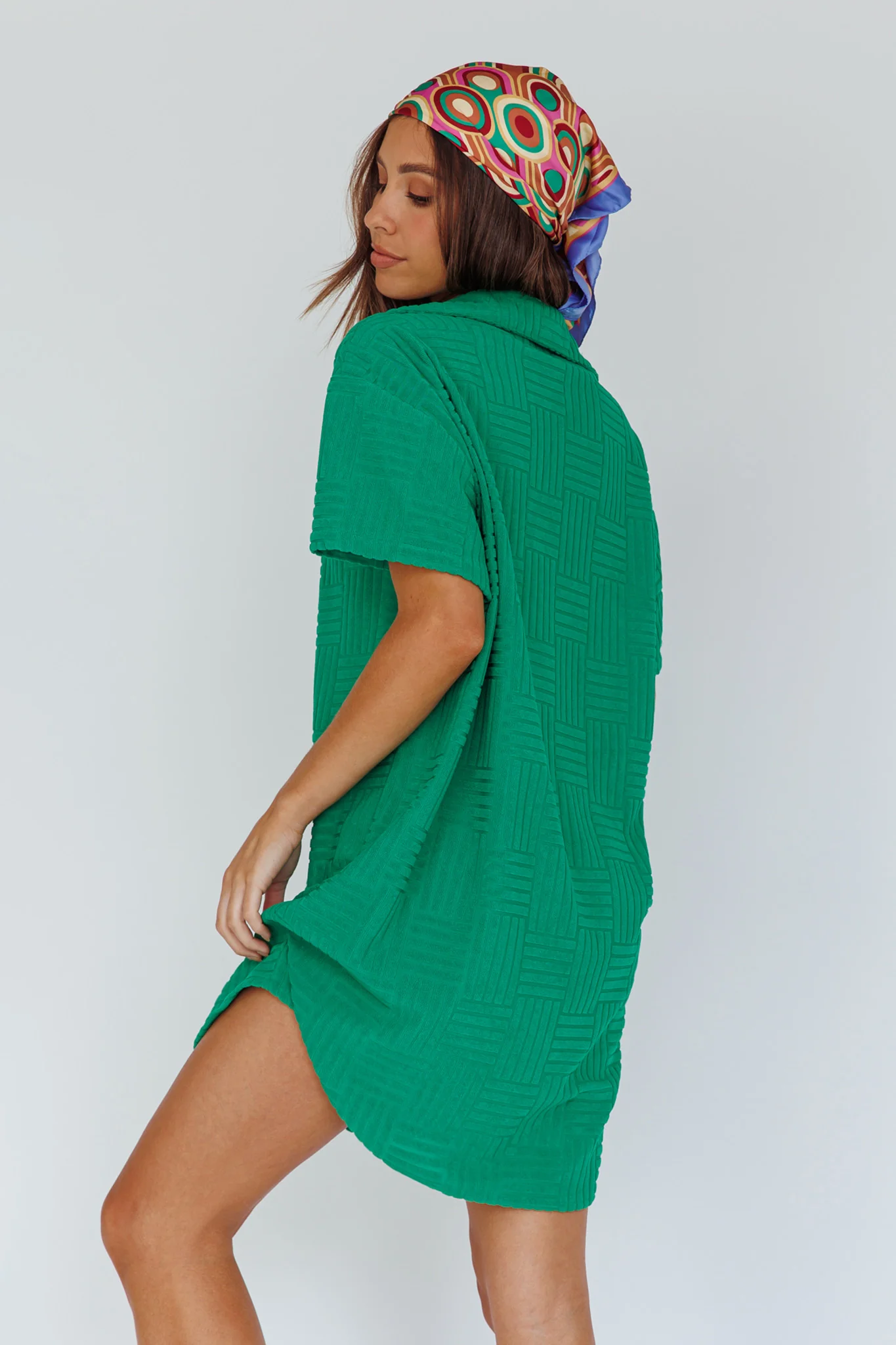 Sun Time Textured Shirt Dress Green - Image 2