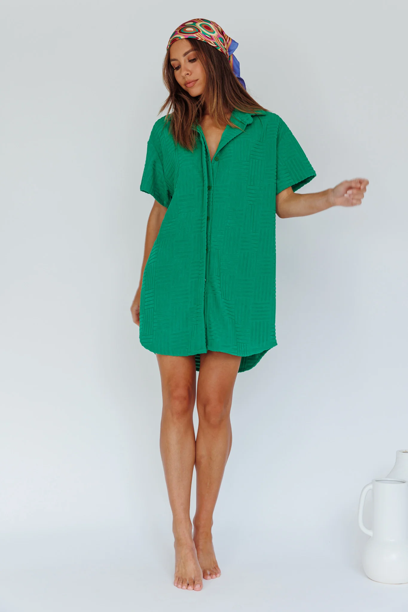 Sun Time Textured Shirt Dress Green - Image 6