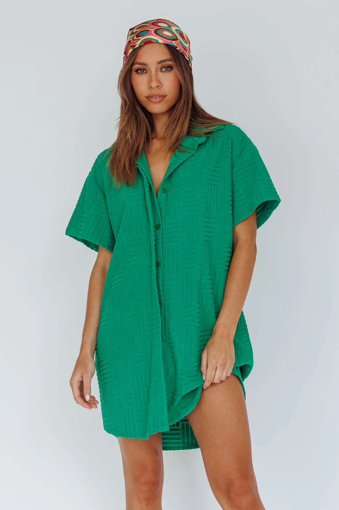 Sun Time Textured Shirt Dress Green - Image 8