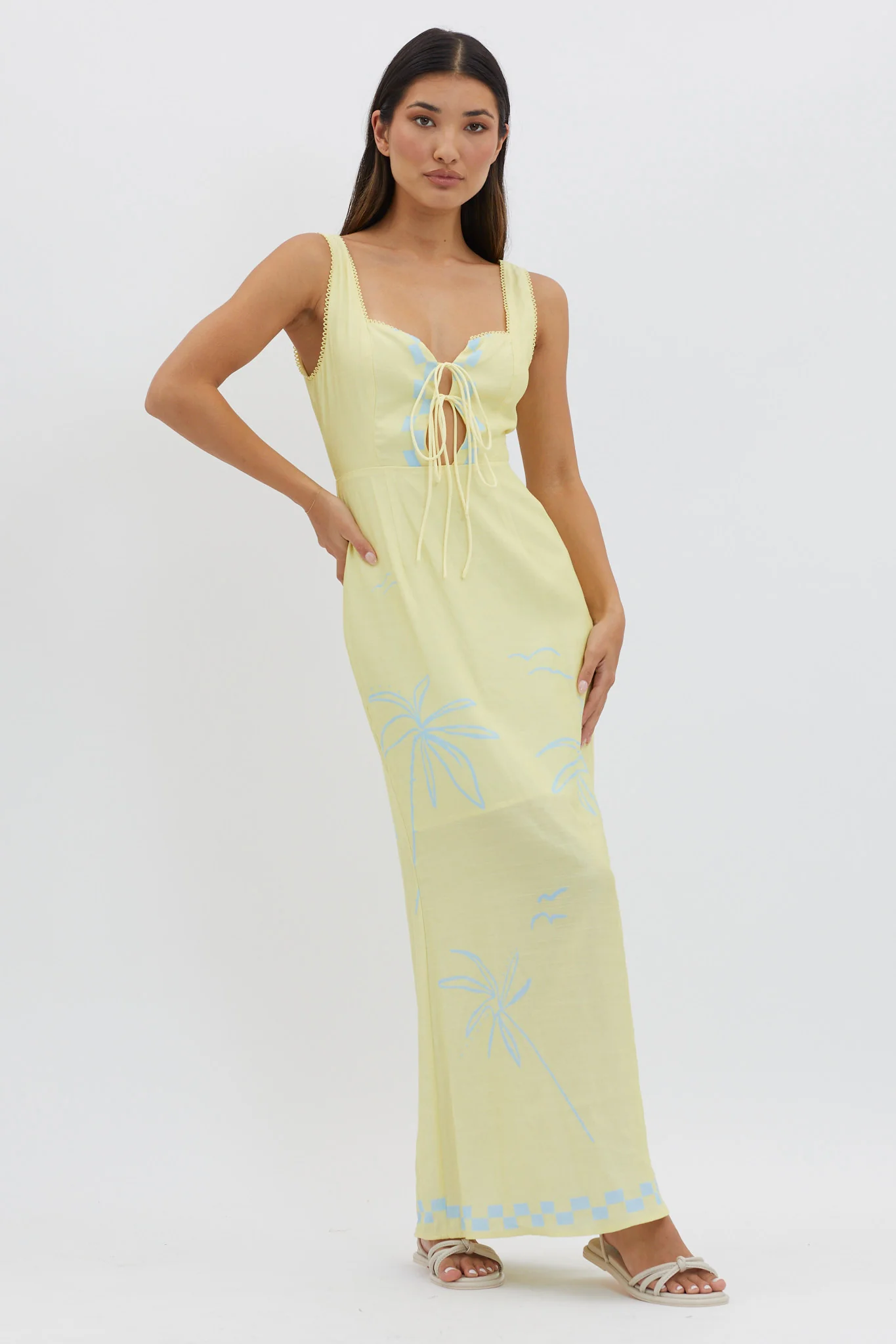 Sun Valley Tied Bodice Maxi Dress Lemon - Image 4