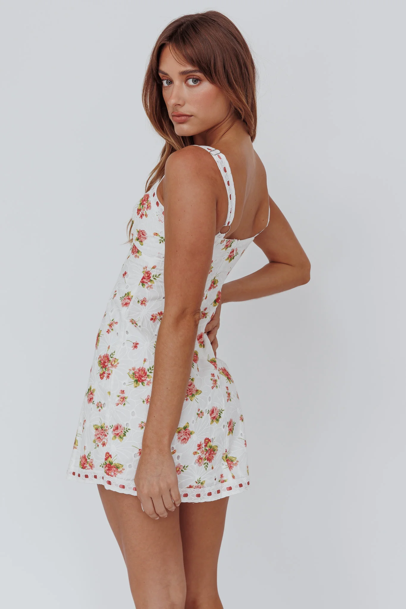 Sunbeam Eyelet Embroidery Bow Mini Dress Floral Pink - Image 3