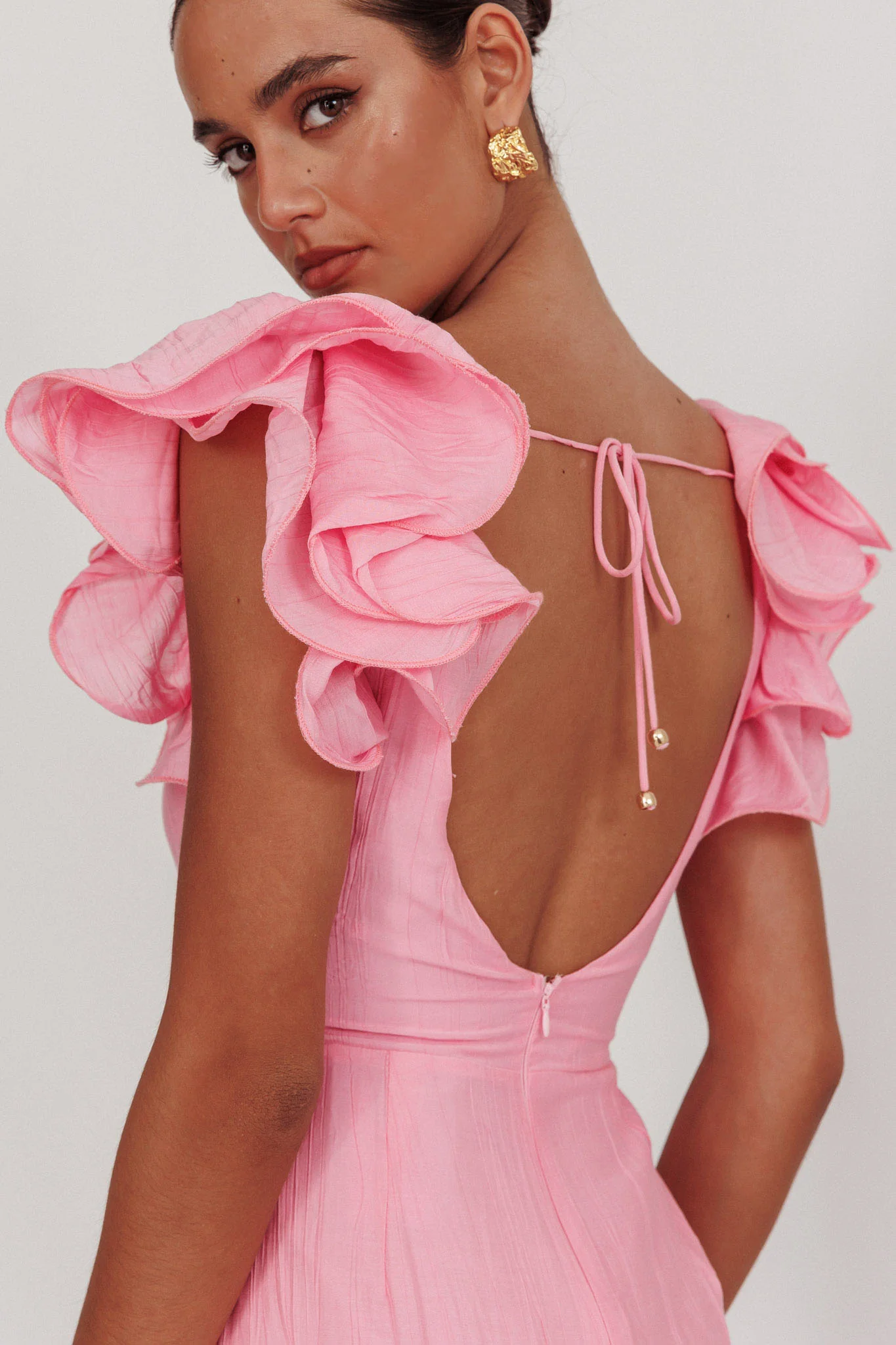 Sunday Dreams Ruffle Strap Maxi Dress Pink - Image 2