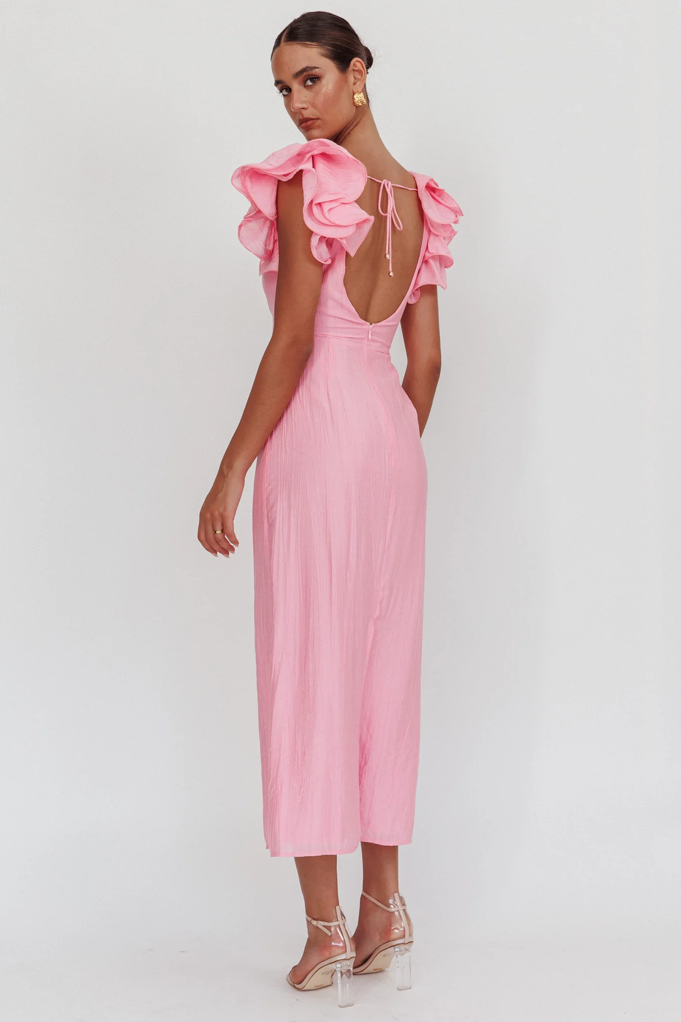Sunday Dreams Ruffle Strap Maxi Dress Pink - Image 3