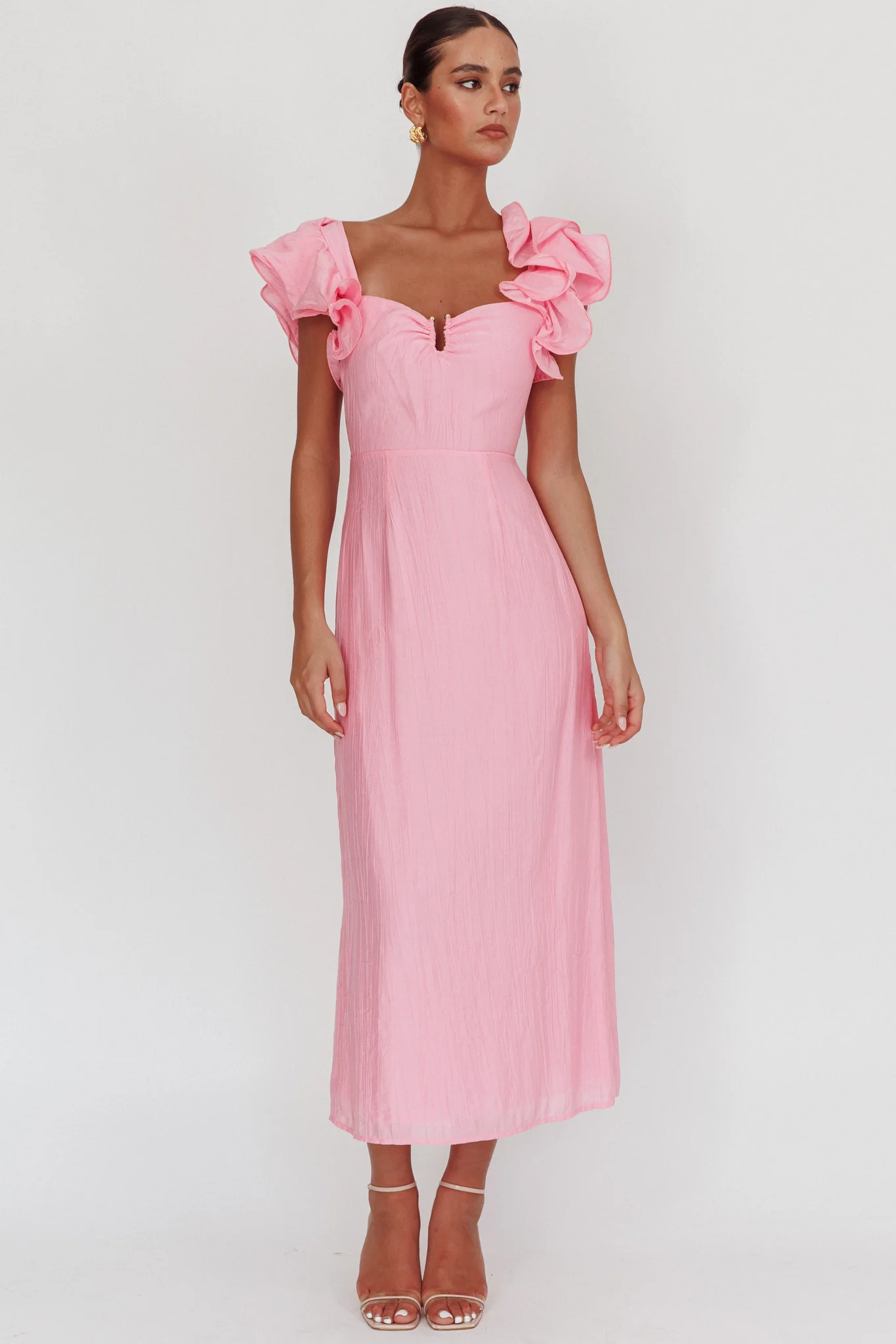 Sunday Dreams Ruffle Strap Maxi Dress Pink - Image 4