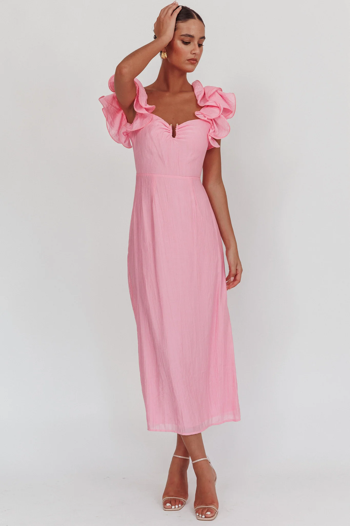 Sunday Dreams Ruffle Strap Maxi Dress Pink - Image 6