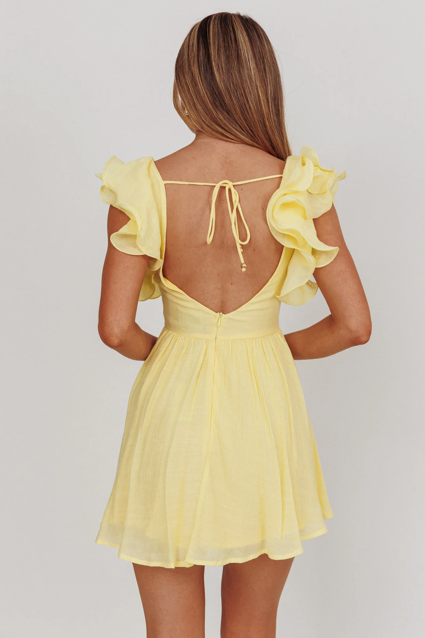 Sunday Dreams Ruffle Strap Mini Dress Yellow - Image 2