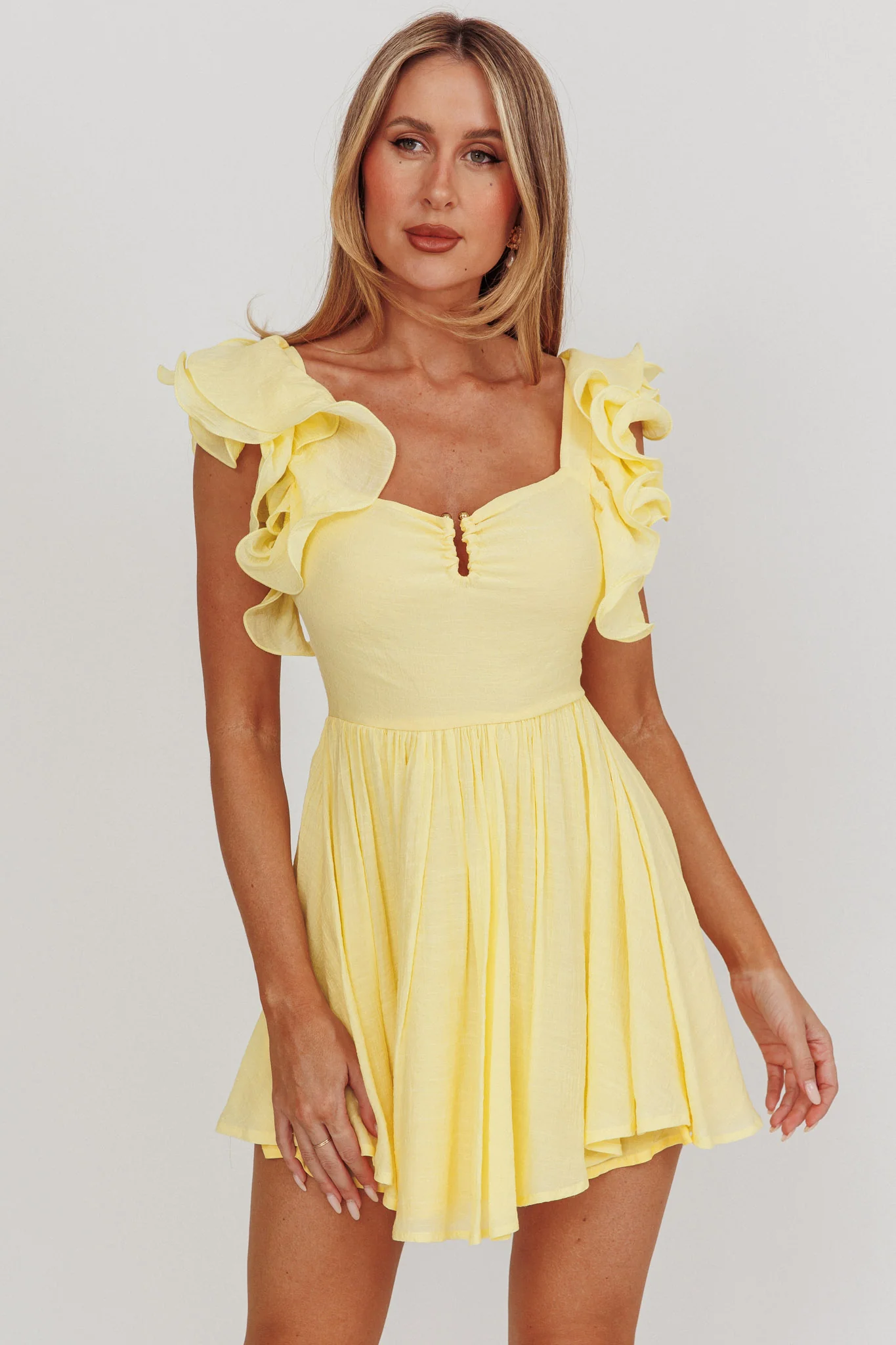 Sunday Dreams Ruffle Strap Mini Dress Yellow - Image 5