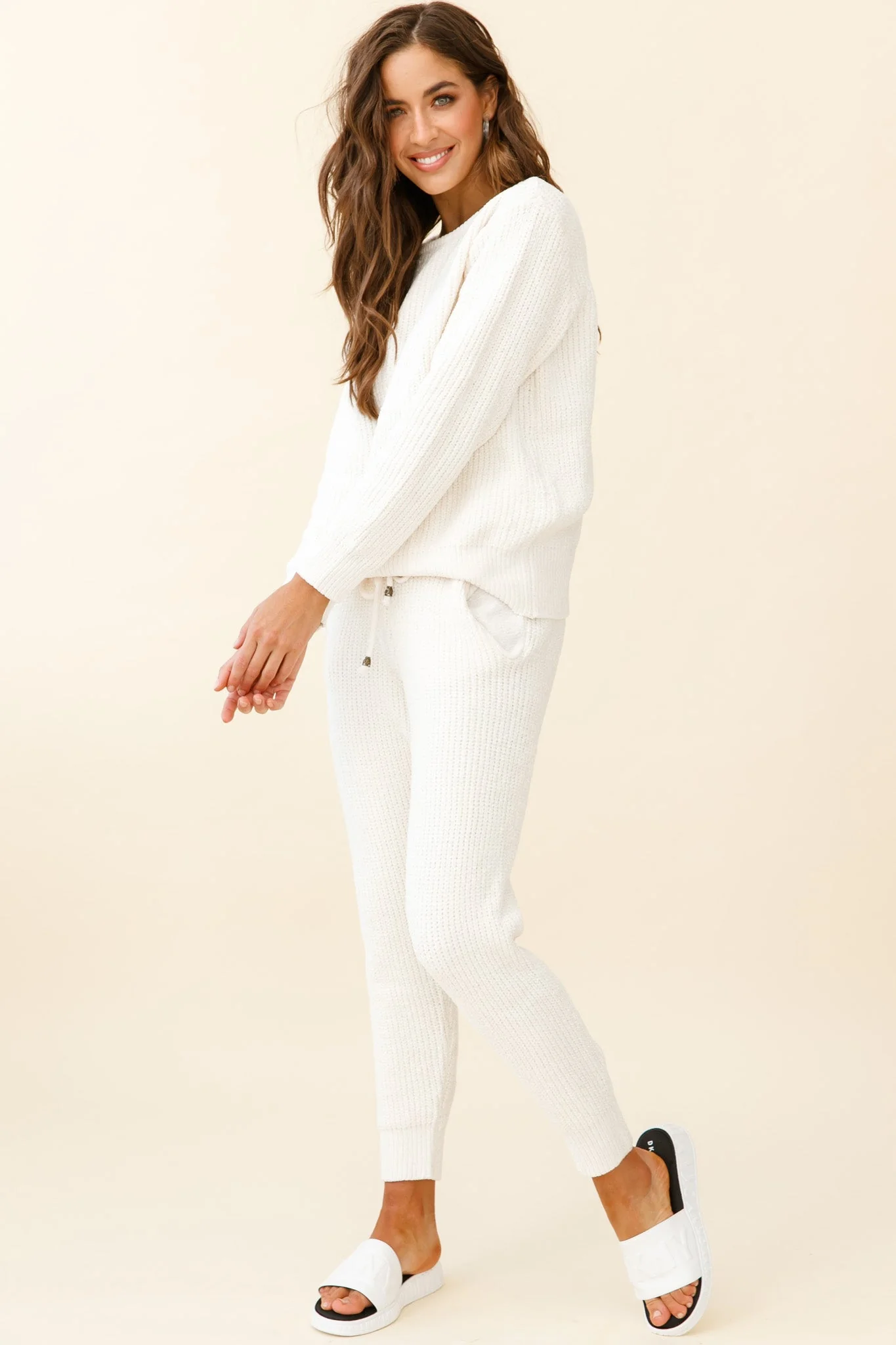 Sundown Crew Neck Knit Sweater Cream - Image 8