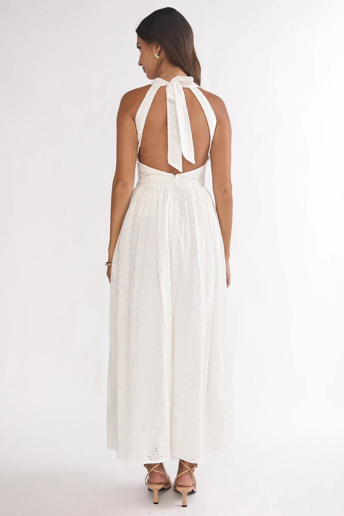 Sundrenched Halter Maxi Dress Eyelet White - Image 2