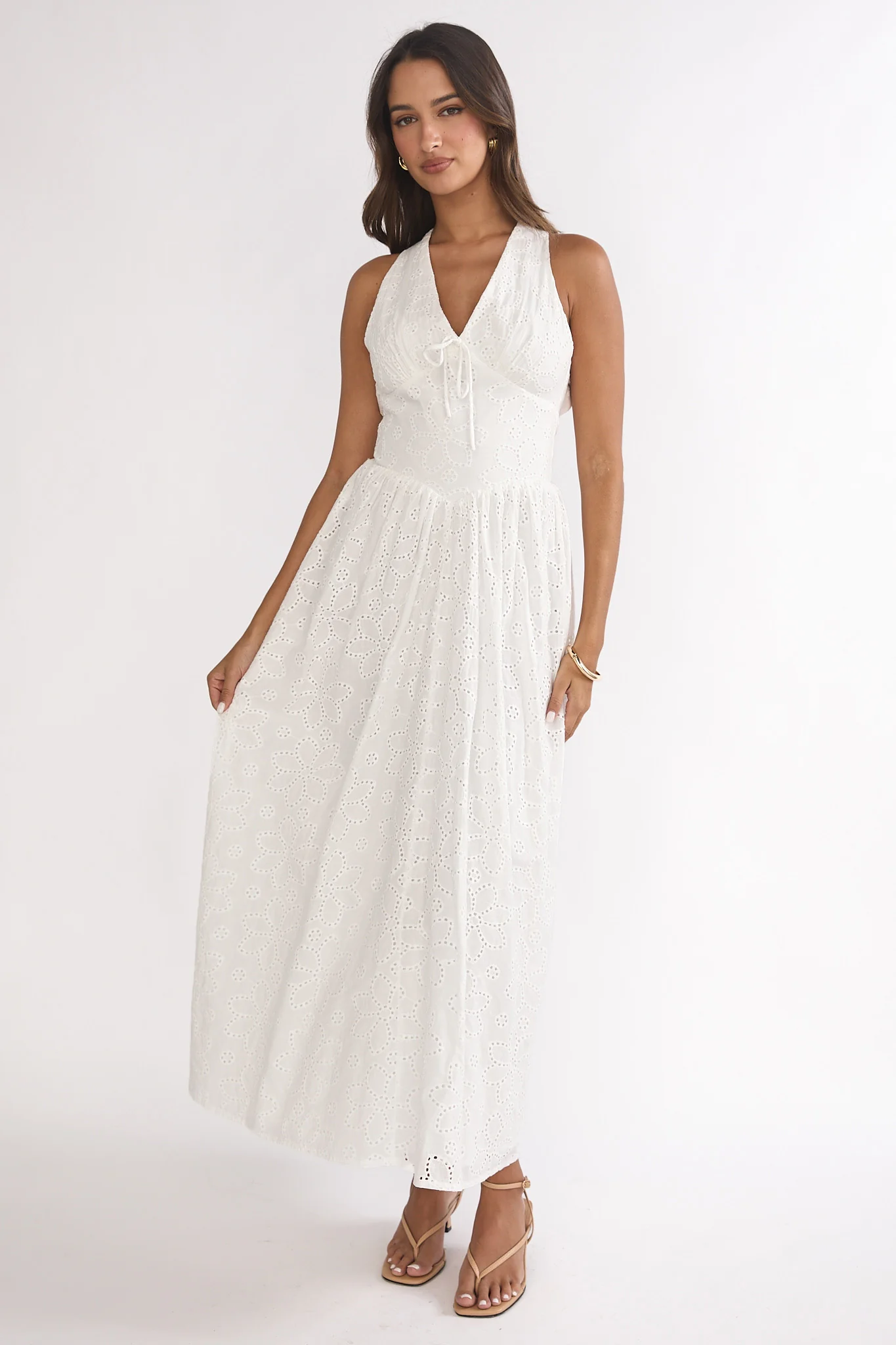 Sundrenched Halter Maxi Dress Eyelet White - Image 4