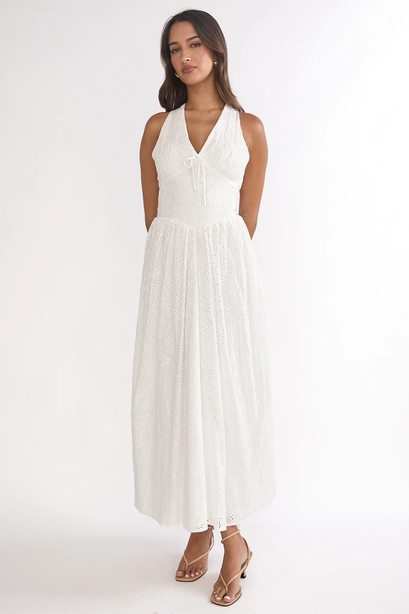 Sundrenched Halter Maxi Dress Eyelet White - Image 5
