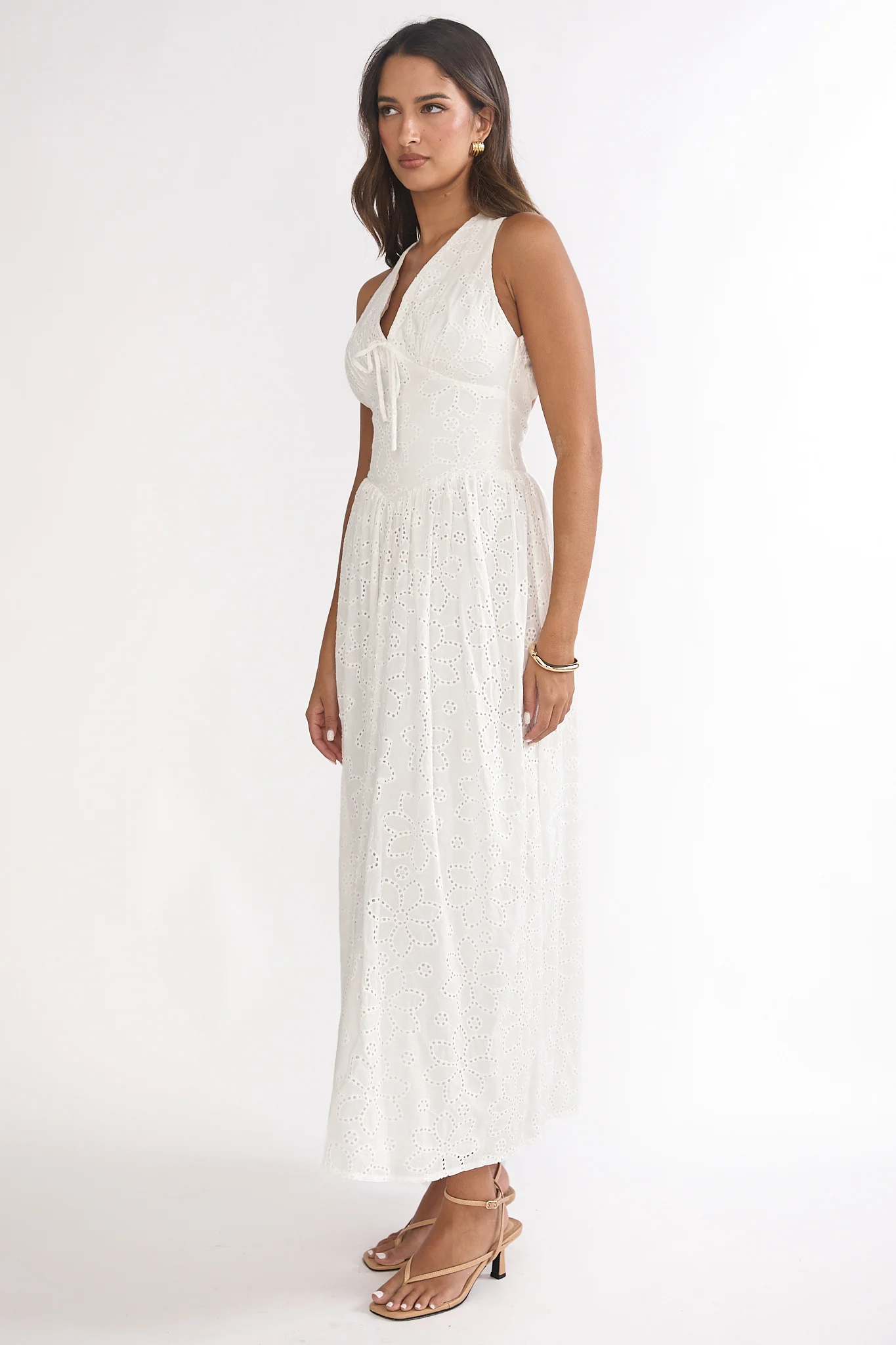 Sundrenched Halter Maxi Dress Eyelet White - Image 6