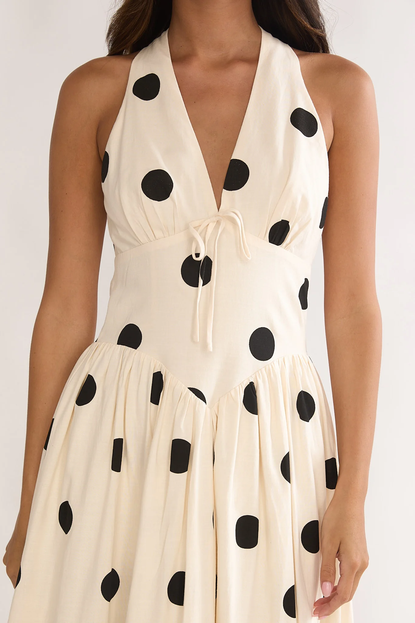 Sundrenched Halter Maxi Dress Polka Dot Beige - Image 4