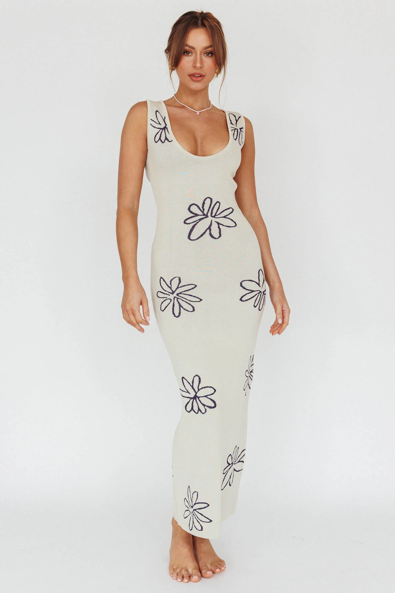 Sunland Knit Maxi Dress Flower Cream - Image 5