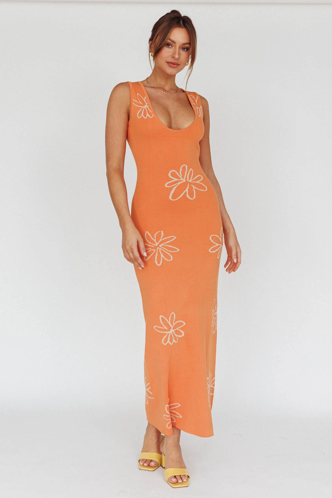 Sunland Knit Maxi Dress Flower Tangerine - Image 3