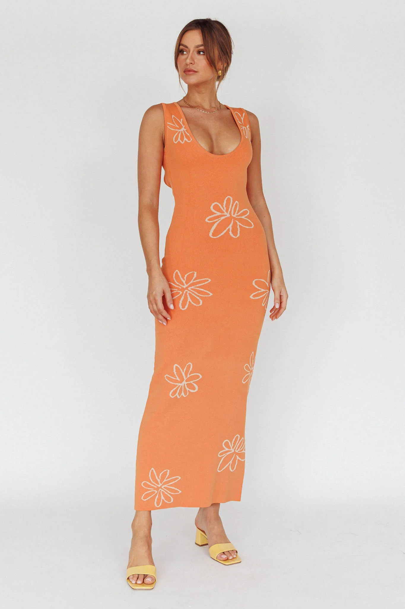 Sunland Knit Maxi Dress Flower Tangerine - Image 5