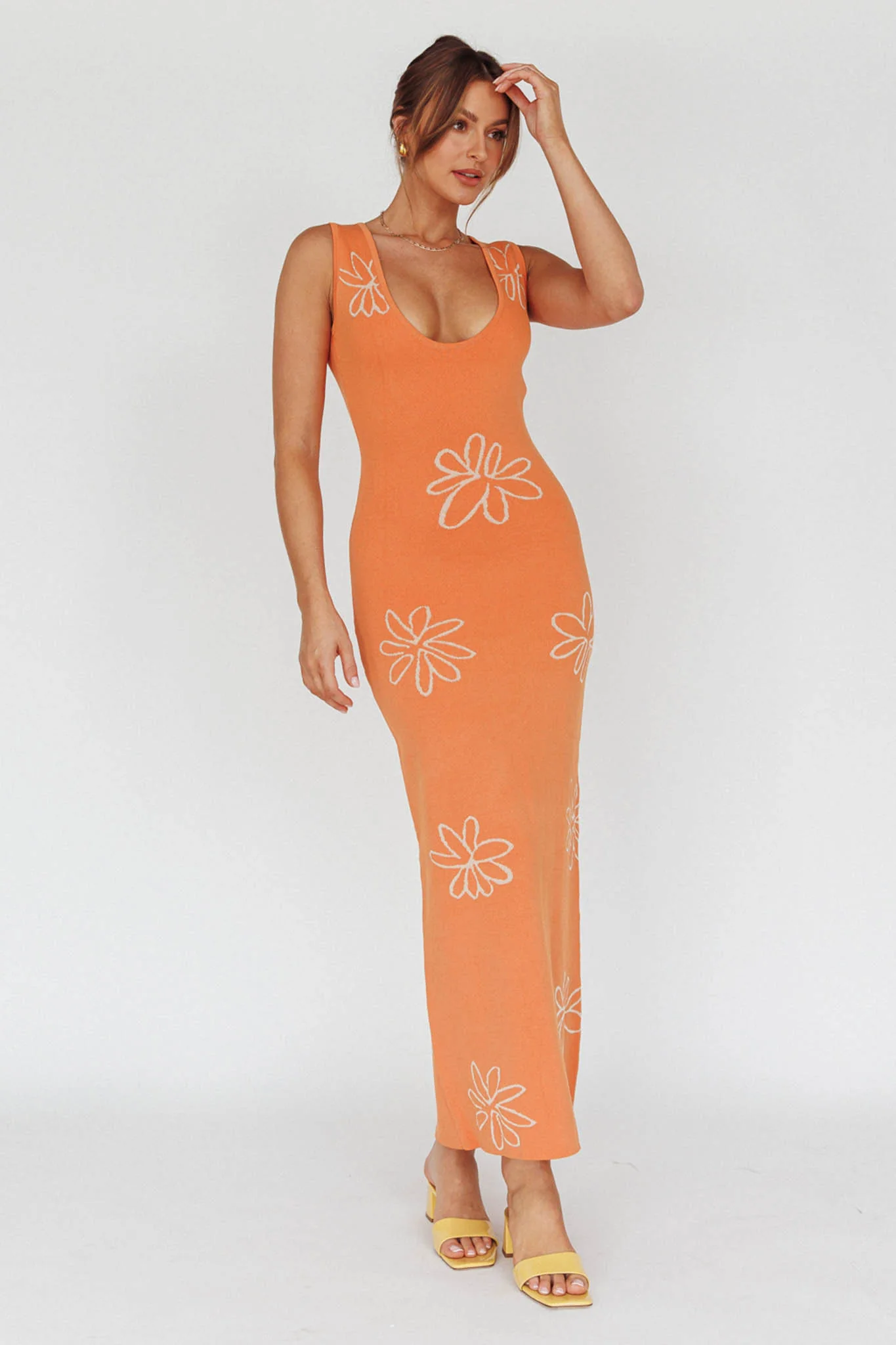 Sunland Knit Maxi Dress Flower Tangerine - Image 6