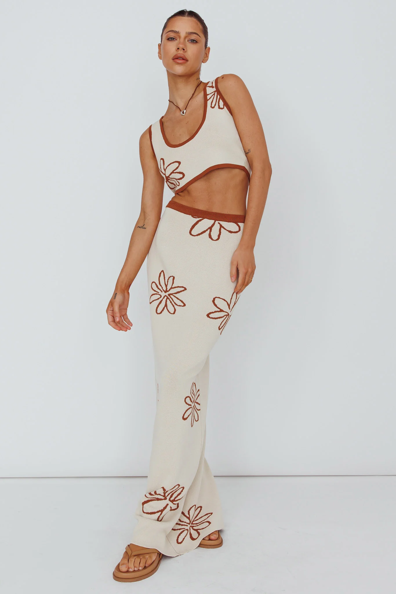 Sunland Knit Maxi Skirt Flower Oat Mocha - Image 5