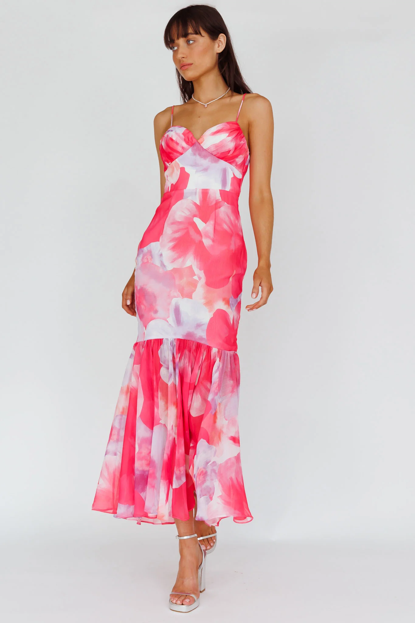 Sunni Low Back Midi Dress Floral Pink - Image 3
