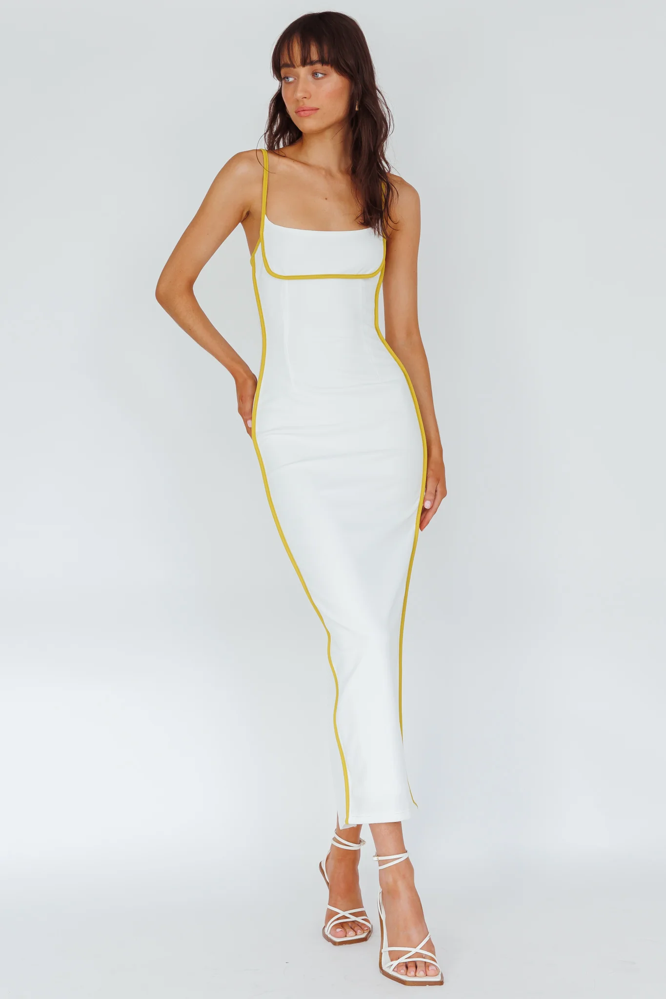 Sunny Coast Piping Trim Maxi Dress White/Yellow - Image 5