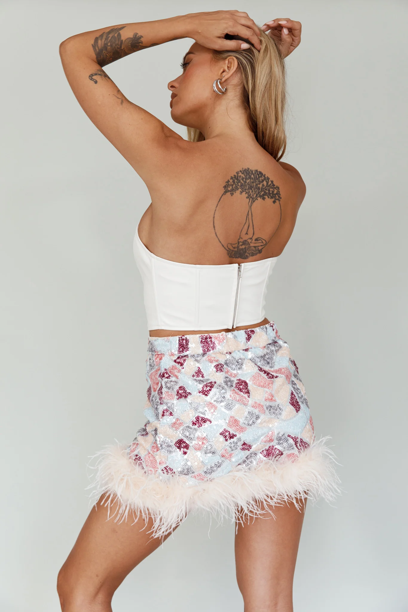 Sunset Boulevard Sequin Feather Mini Skirt Multi - Image 2